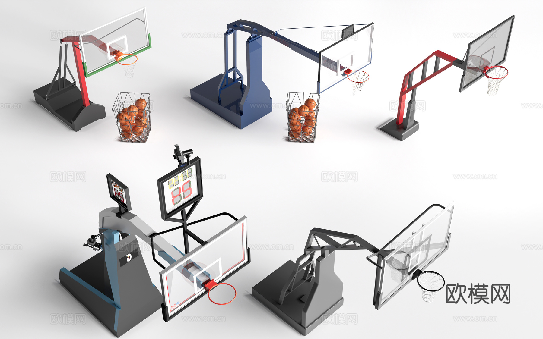 现代篮球架 篮球框su模型