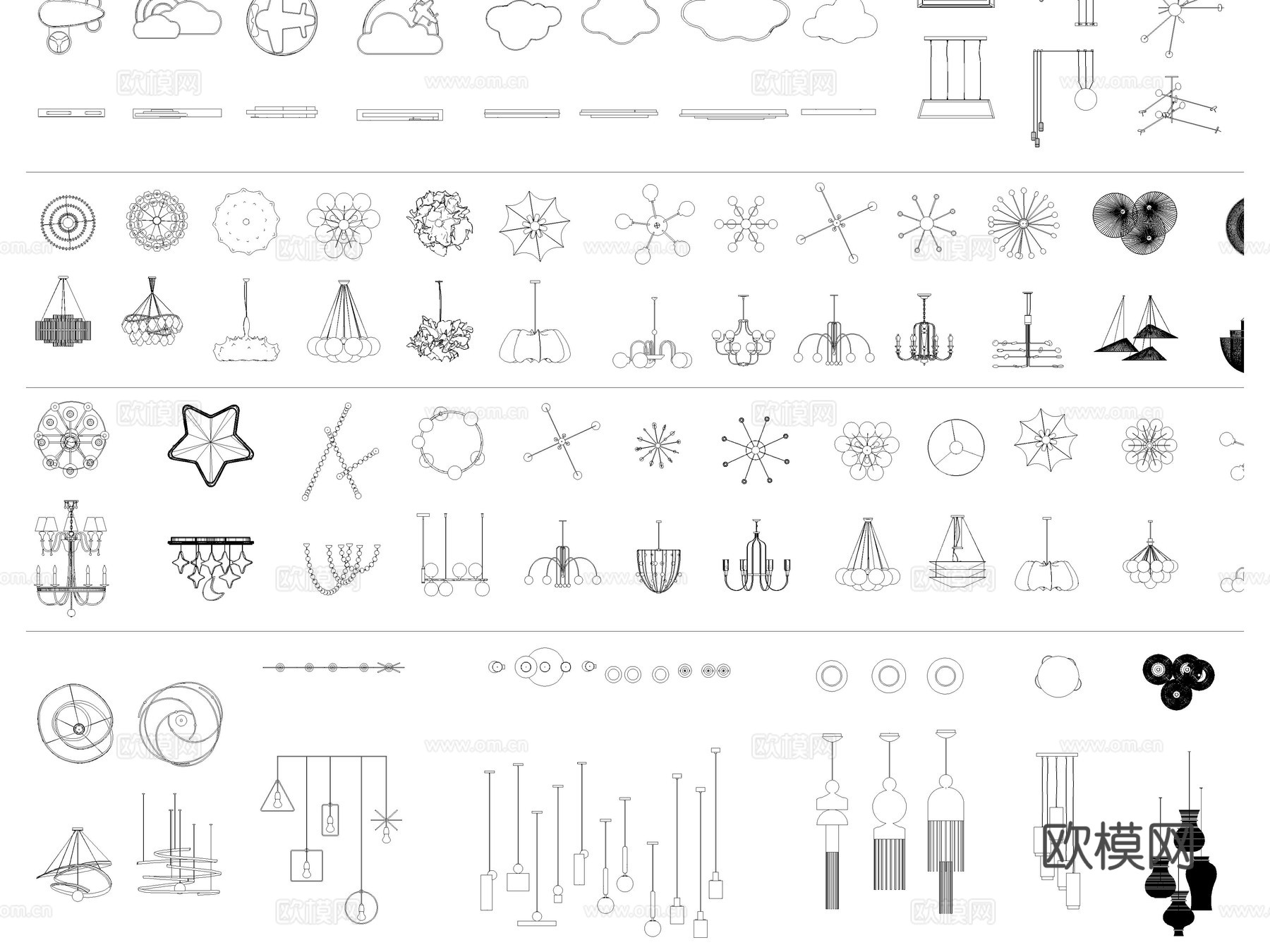 2026年最新吊灯CAD图库CAD艺术异形灯CAD水晶吊灯Ccad施工图