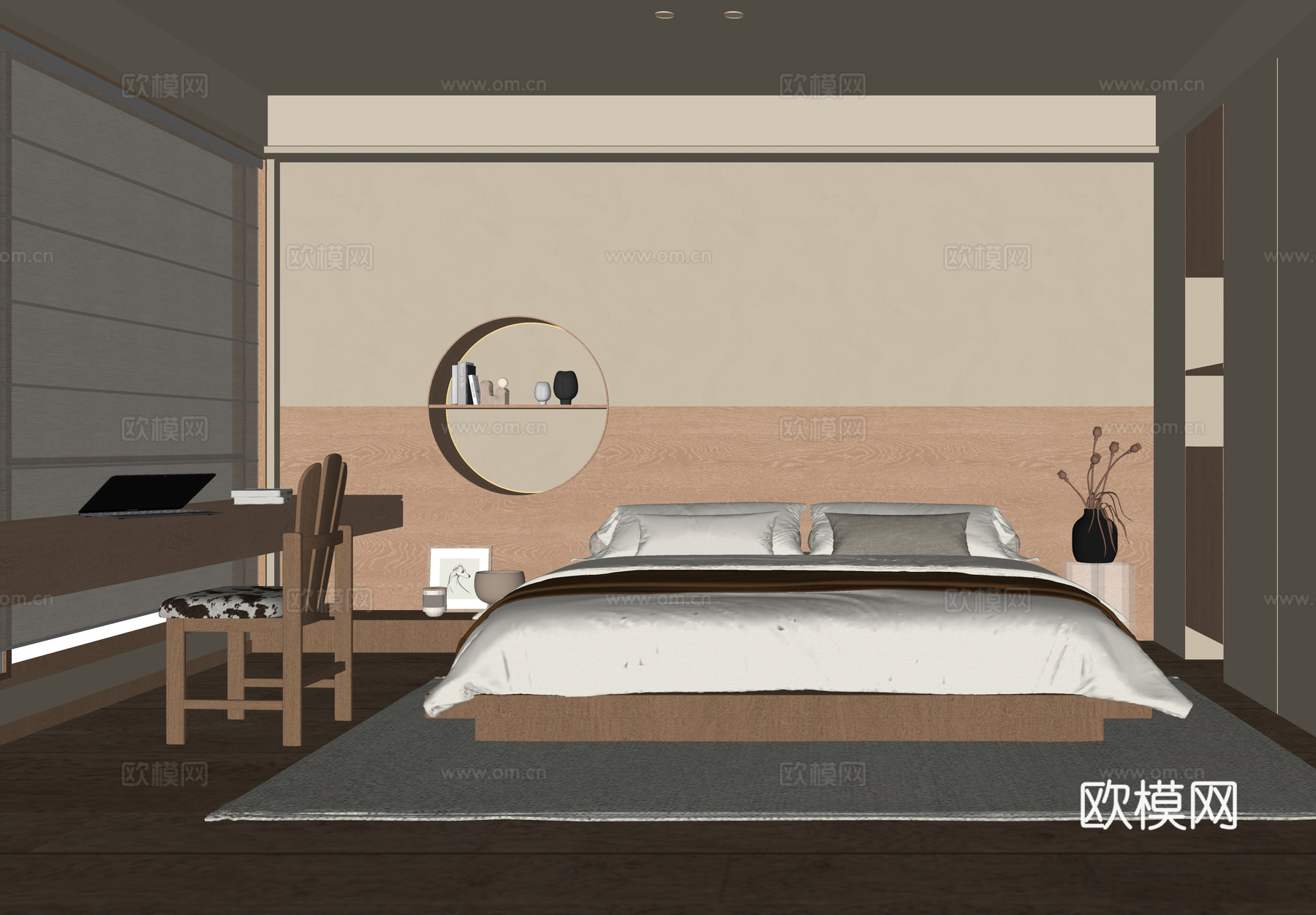 现代卧室 双人床su模型