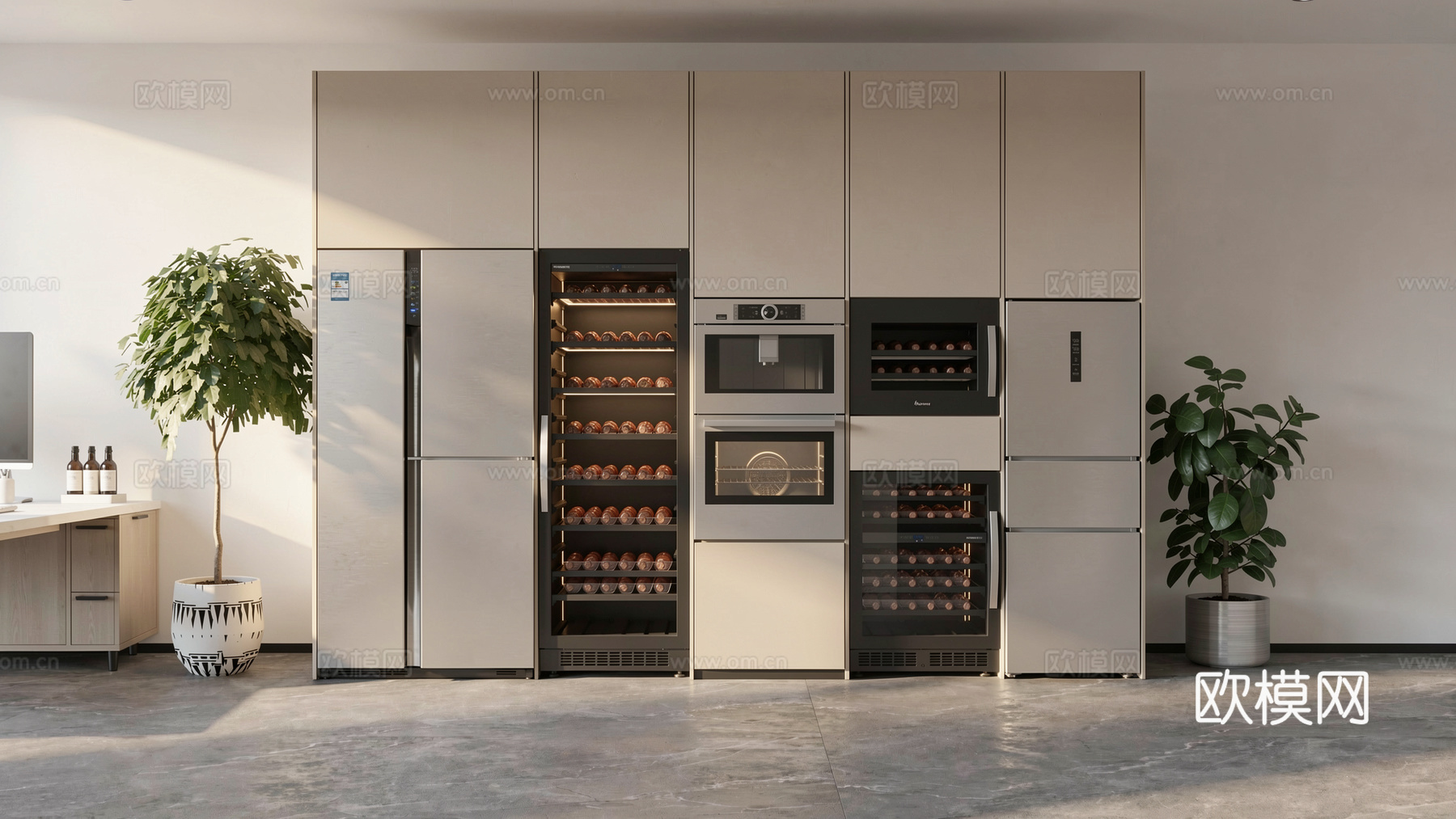 嵌入式恒温酒柜_冰箱_烤箱_咖啡机_餐边柜su模型
