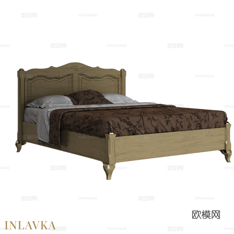 OM床160x200配低脚板经典风格3d模型
