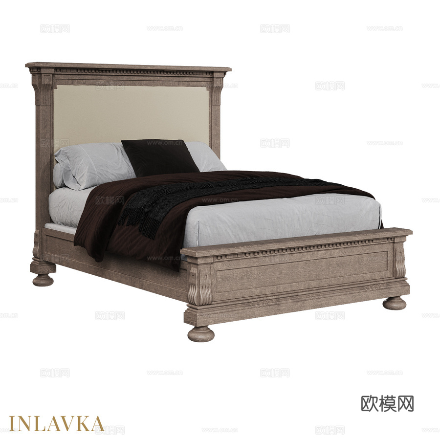 OM 140x200 床，低脚板，软饰边3d模型下载