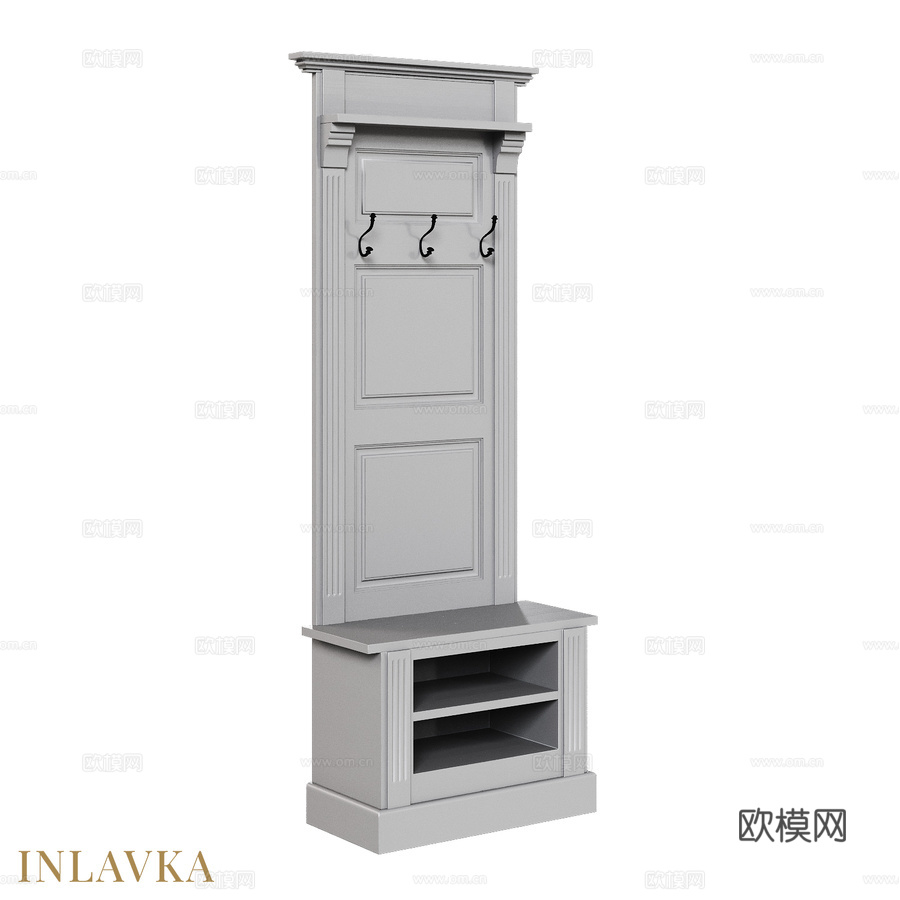 OM经典风格玄关（衣帽架+鞋3d模型下载