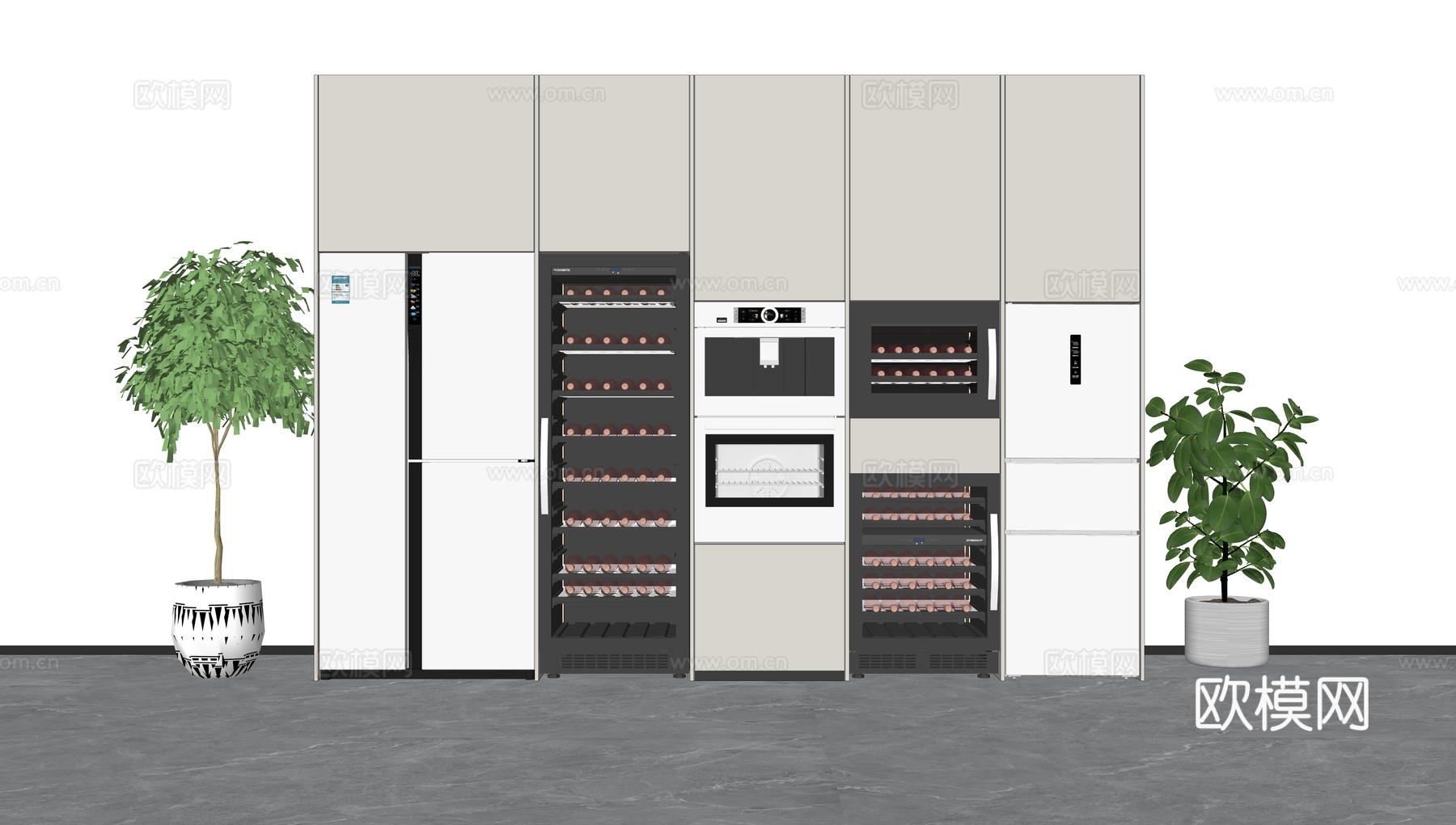 嵌入式恒温酒柜_冰箱_烤箱_咖啡机_餐边柜su模型
