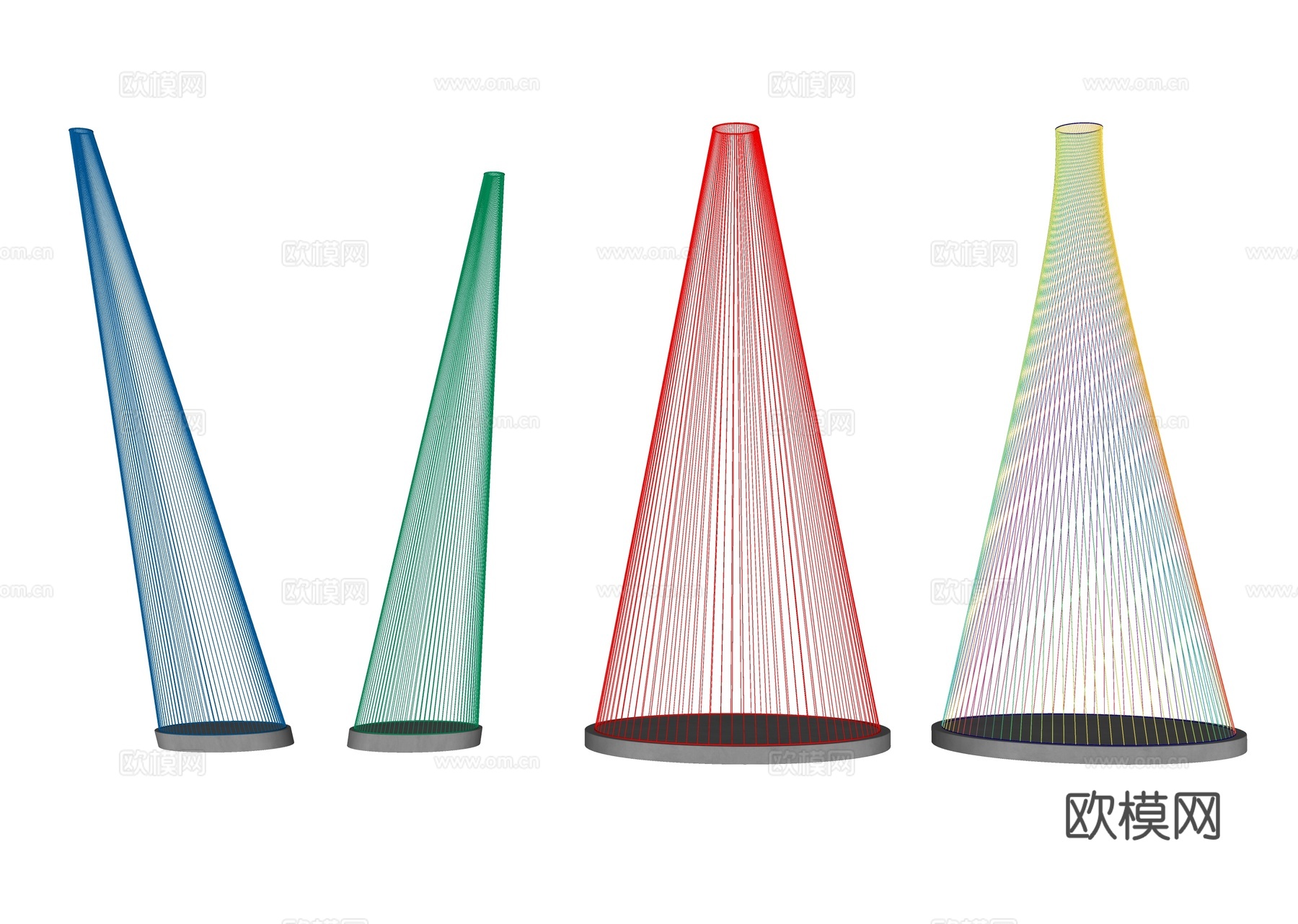 彩虹绳装置 艺术装置 彩虹装置 彩色线形 渐变线条 射线美陈su模型