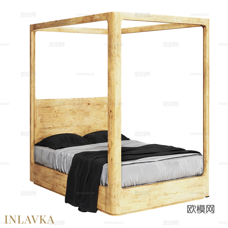 OM现代风格140x200天篷床3d模型下载