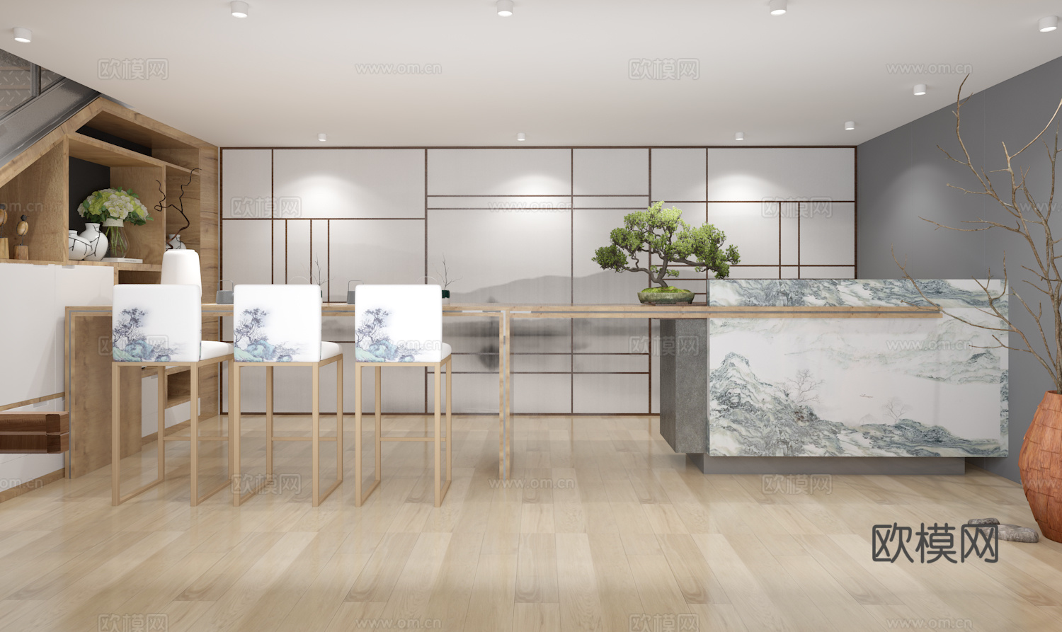 新中式茶具店3d模型下载（渲染图2）