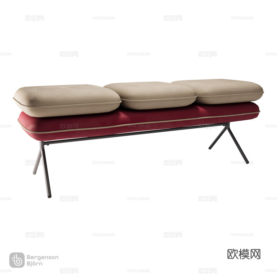 Pea长凳，丝绒面料， Bergenson Bjorn3d模型下载