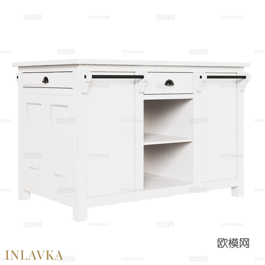 OM双面松木台面厨房岛台3d模型下载