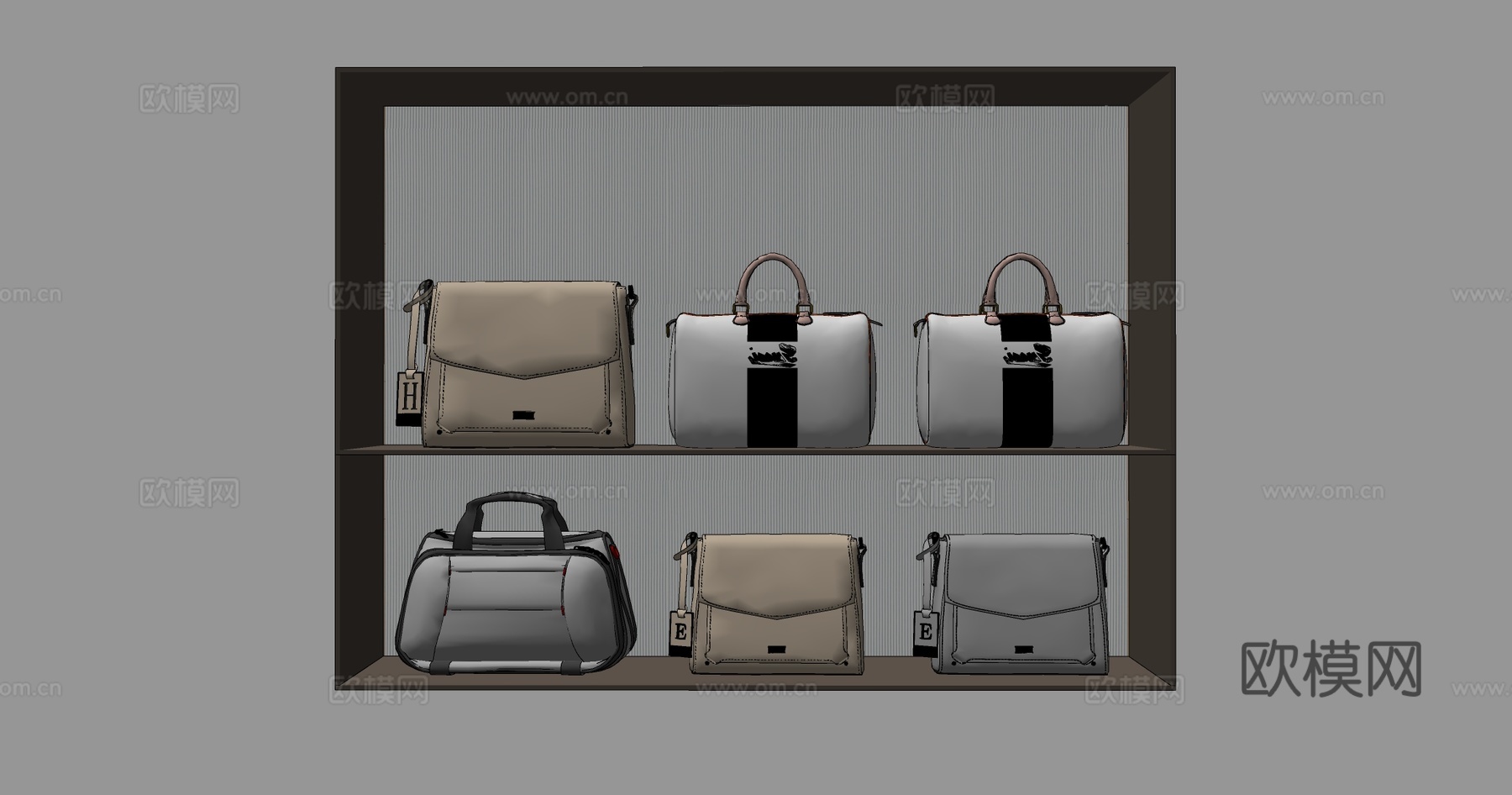 ​ 黑灰配色旅行包 双肩背包模型 单肩包手提包 旅行包 女包su模型
