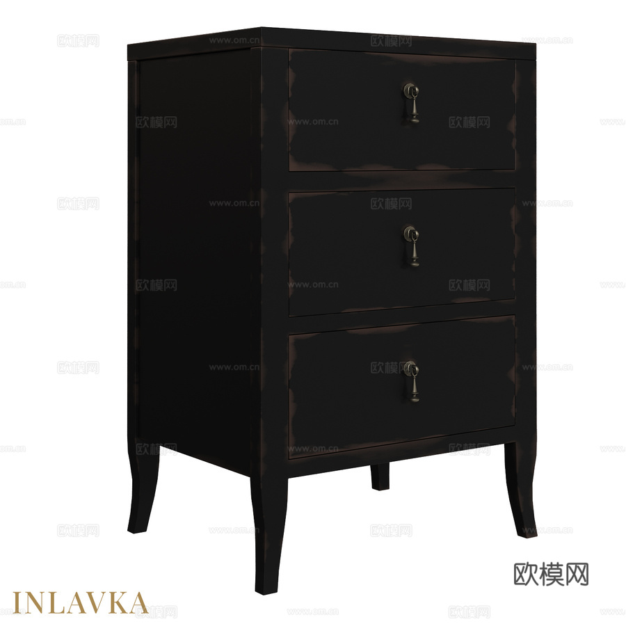 OM三抽屉美式风格床头柜3d模型下载