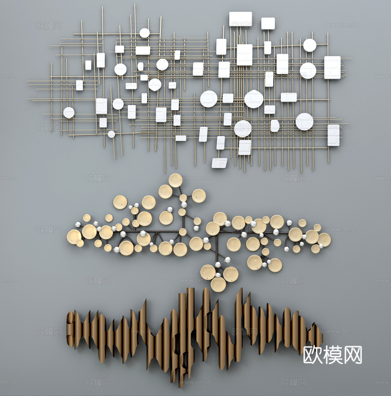 现代墙饰 现代墙饰 金属墙饰 不规则墙饰 挂件 金属挂件3d模型下载（渲染图1）