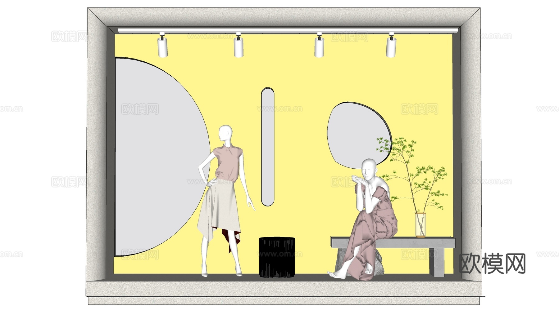 现代橱窗 服装店展示窗 展示橱窗su模型