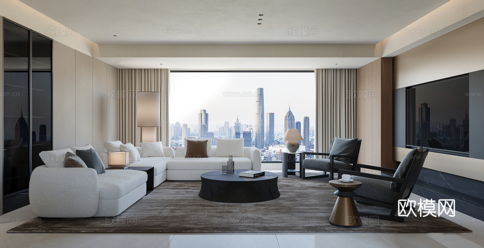 现代客厅3d模型下载