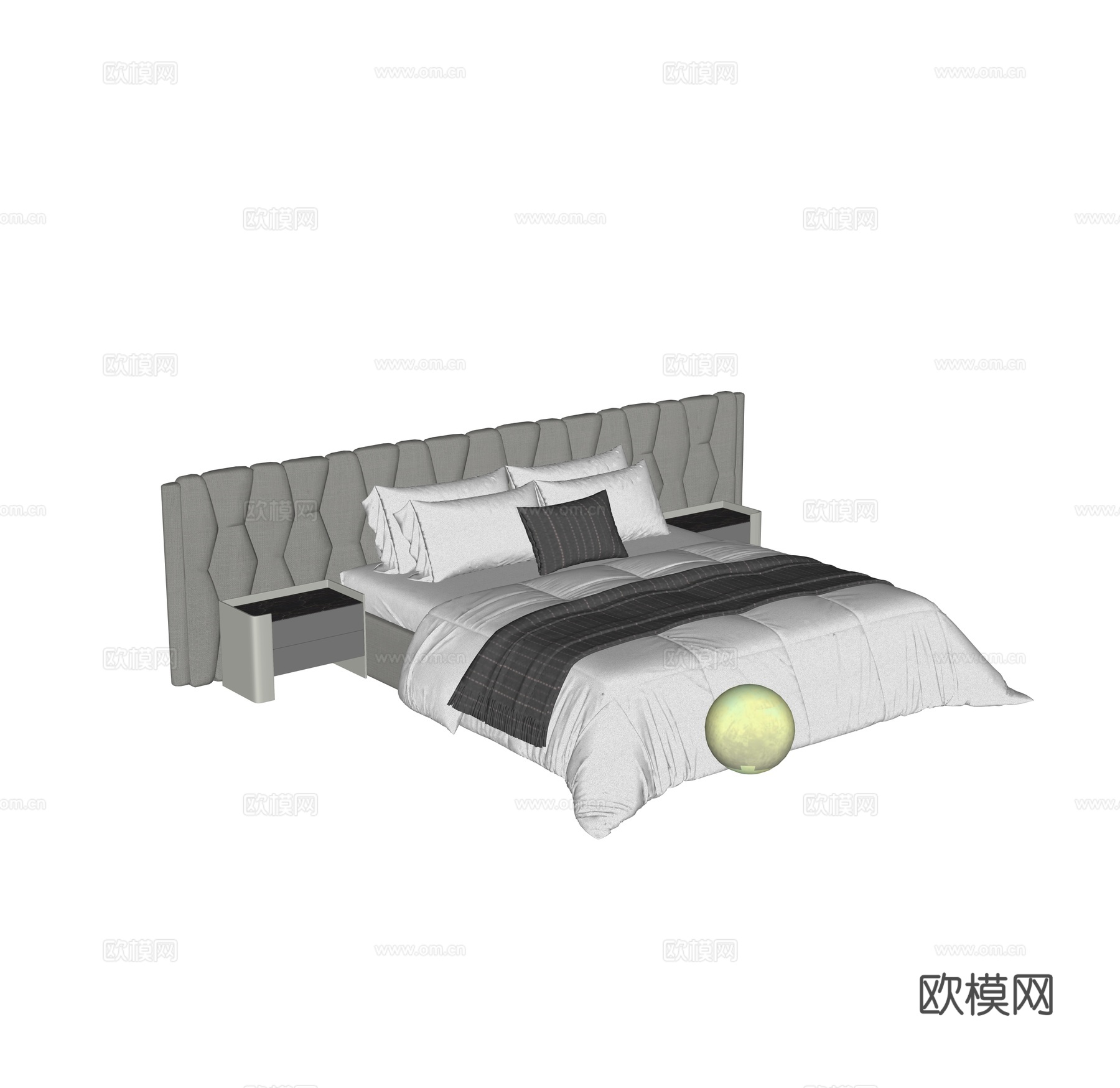 现代双人床su模型