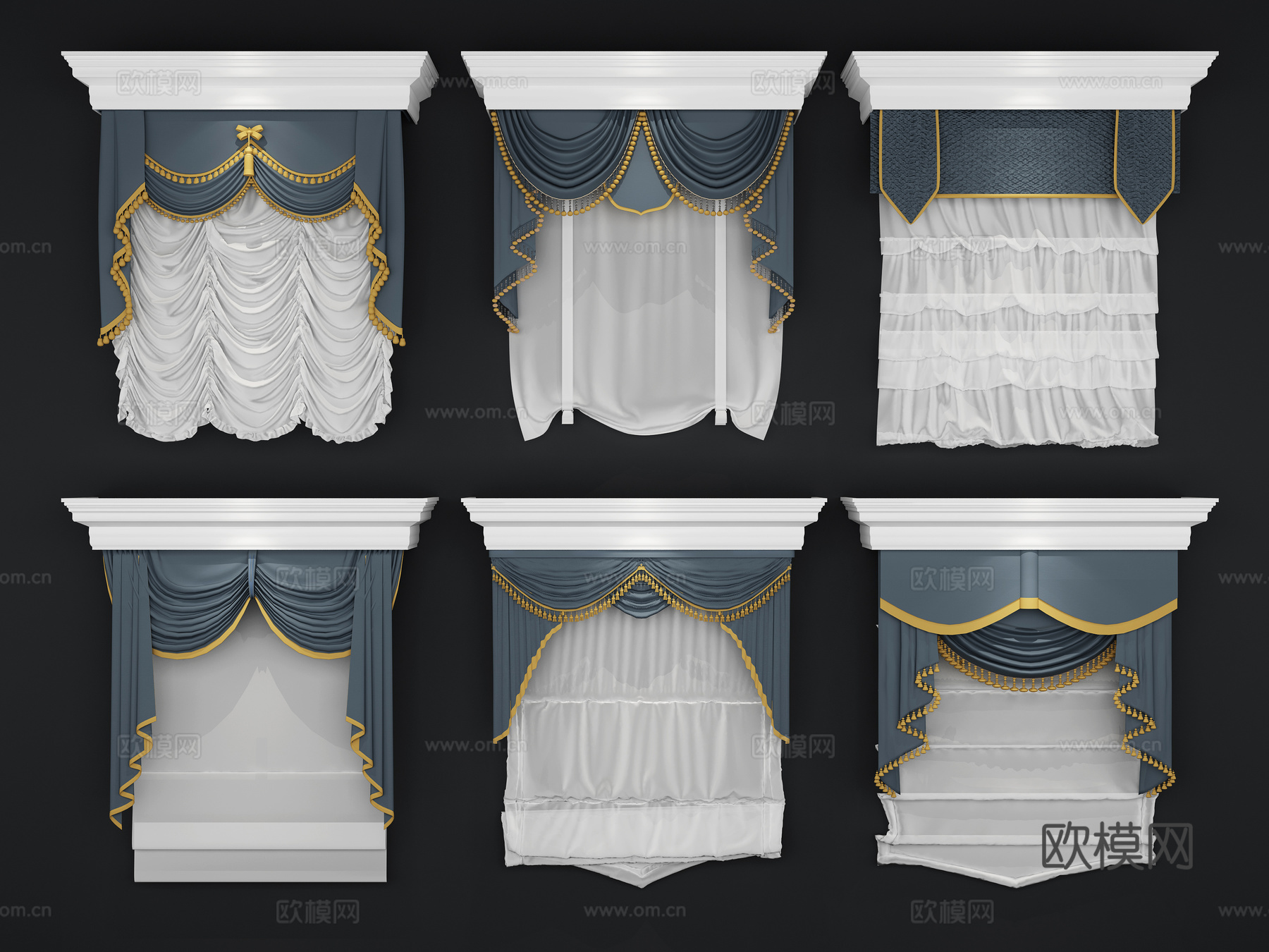 欧式窗帘组合3d模型下载（渲染图2）