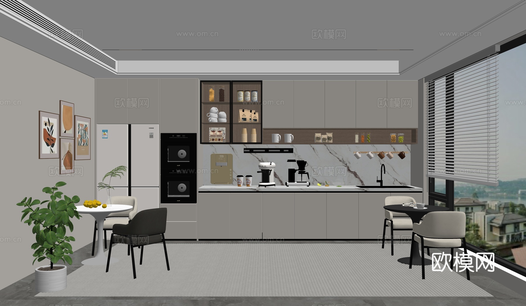 现代办公茶水间_茶水间su模型