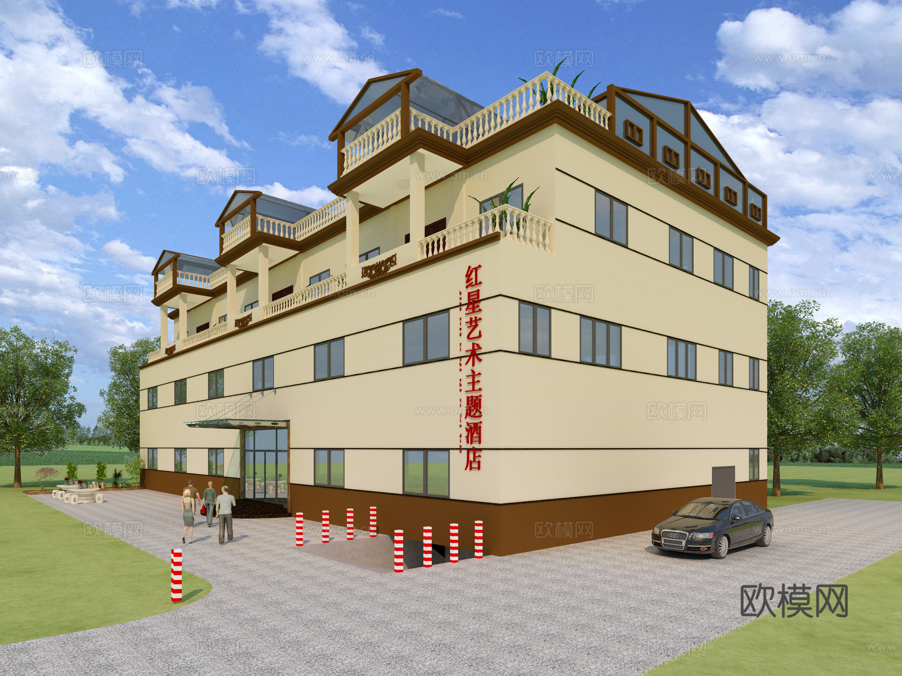 原创性外建酒店外景3d模型下载（渲染图2）