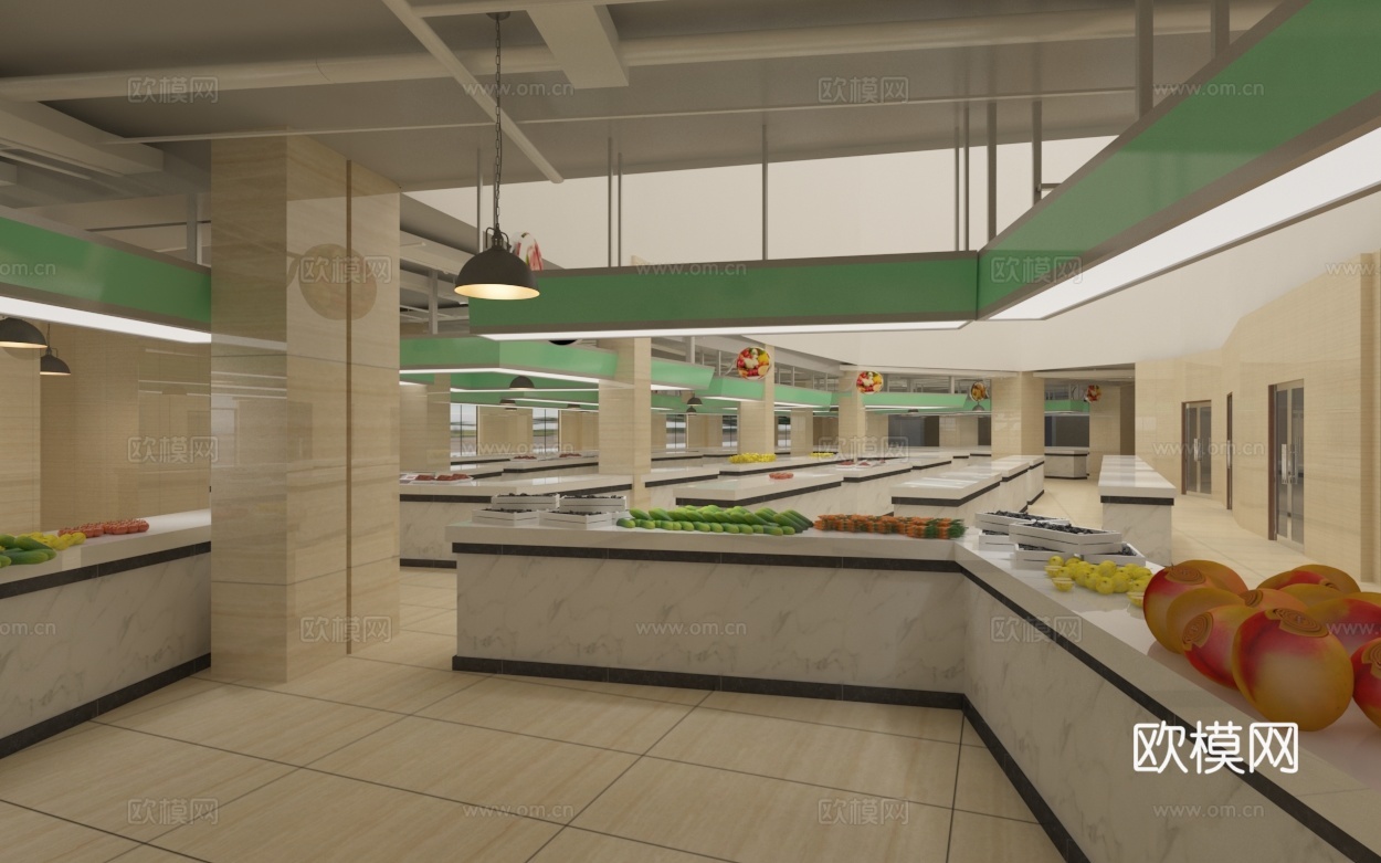 现代市场 吊灯 置物台 物件摆件3d模型下载（渲染图2）