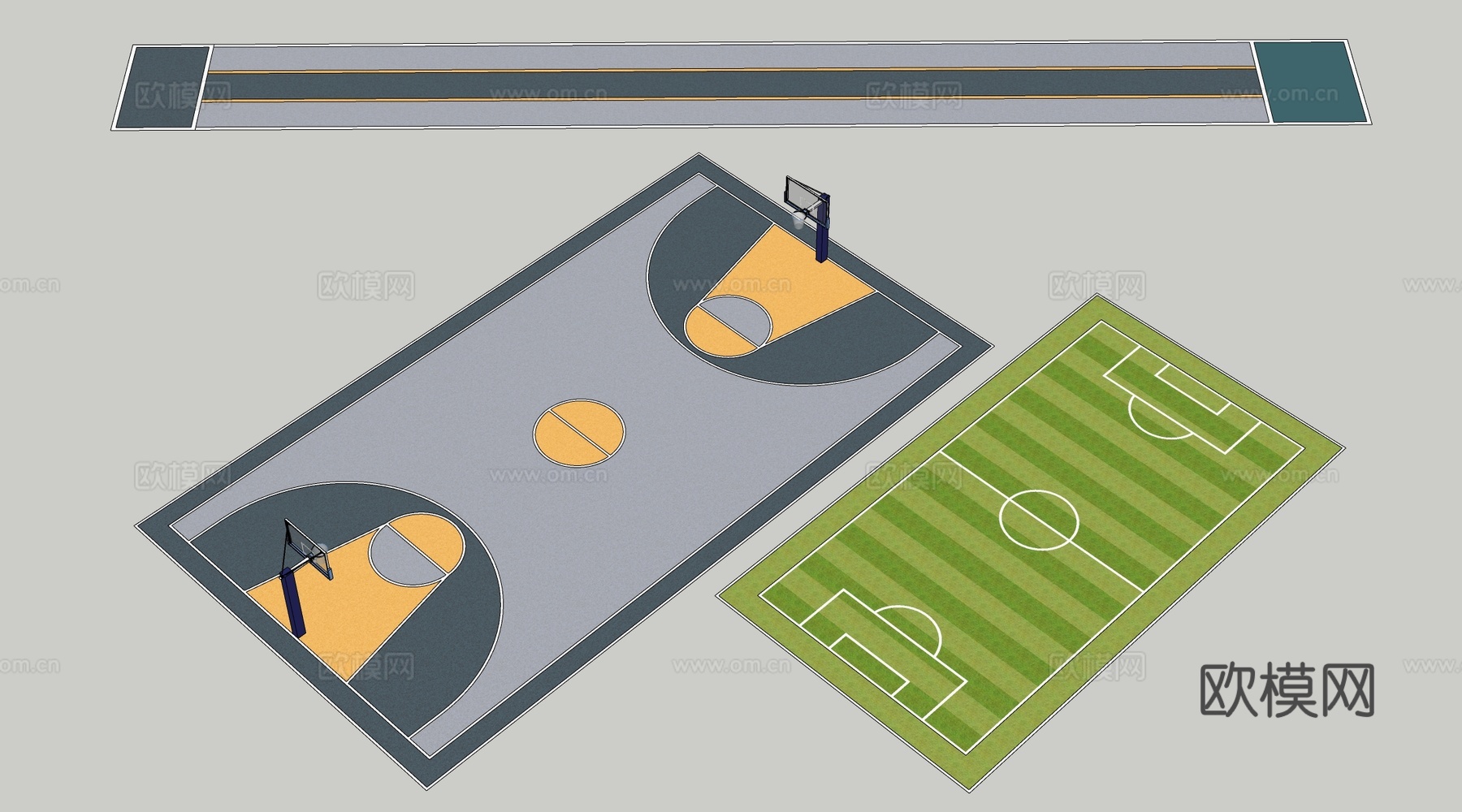 现代篮球场 运动场 球场su模型下载（渲染图2）