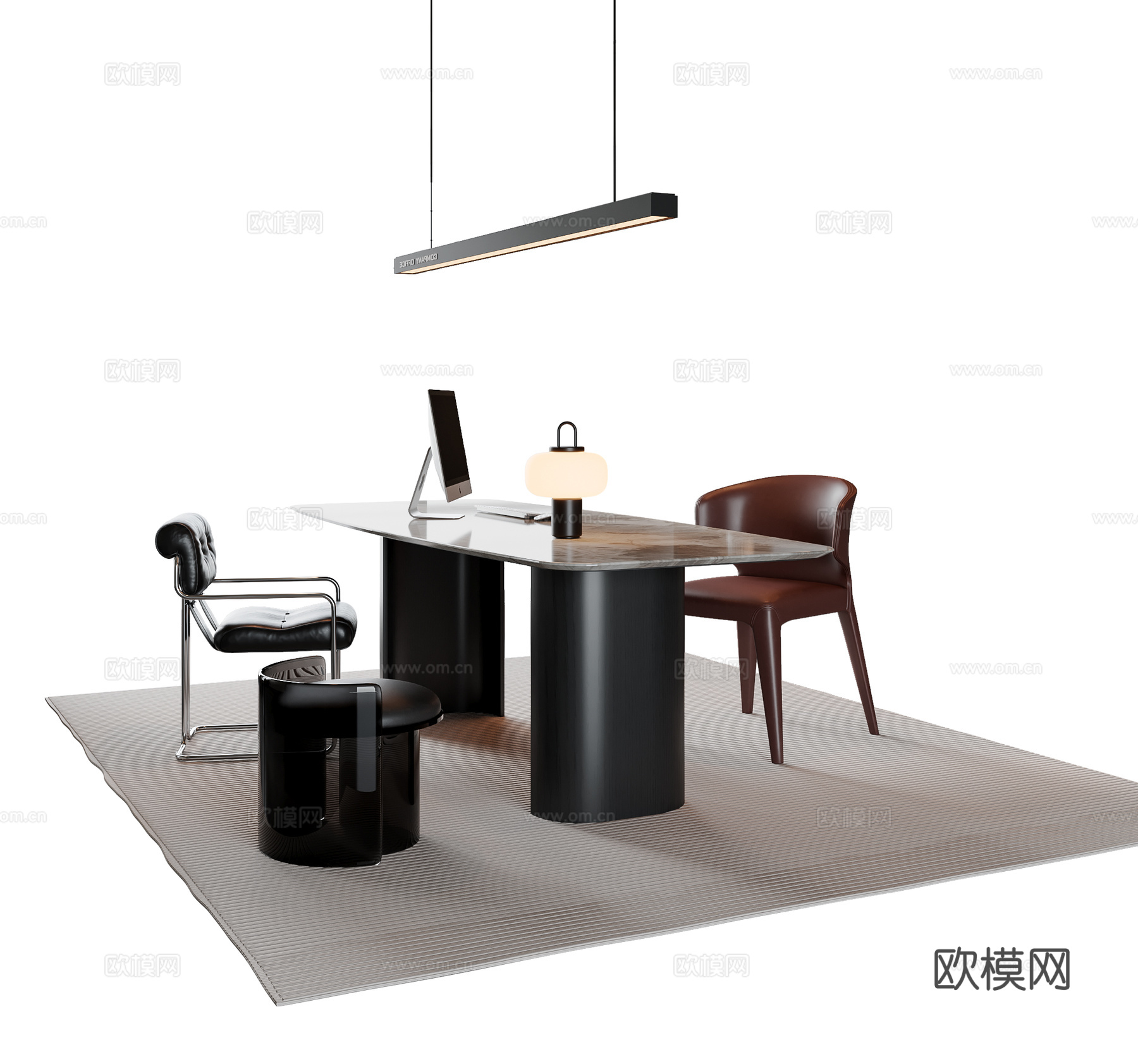 现代意式书桌椅 吊灯 单椅 矮凳3d模型下载