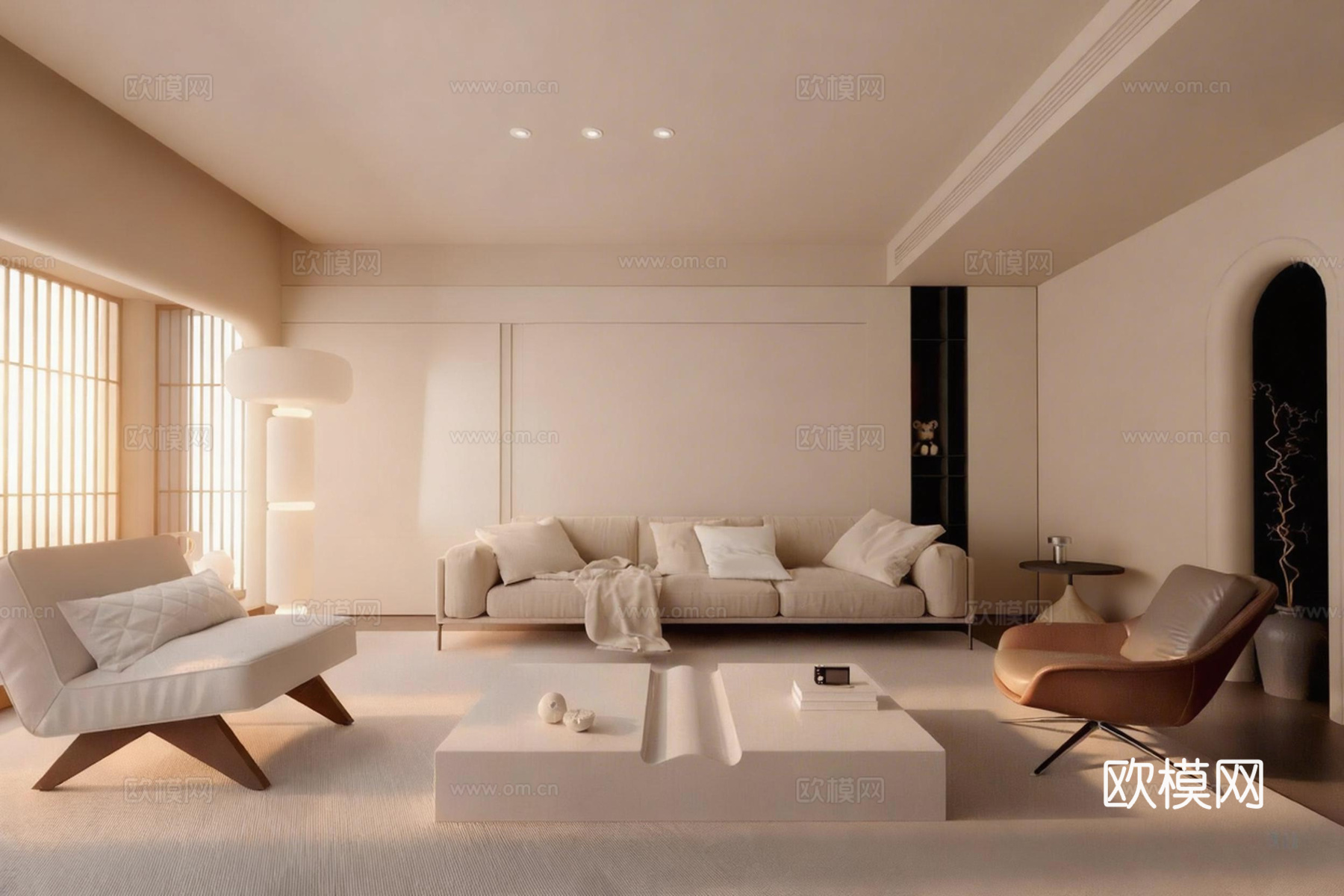 极简客厅 沙发组合 休闲椅3d模型下载