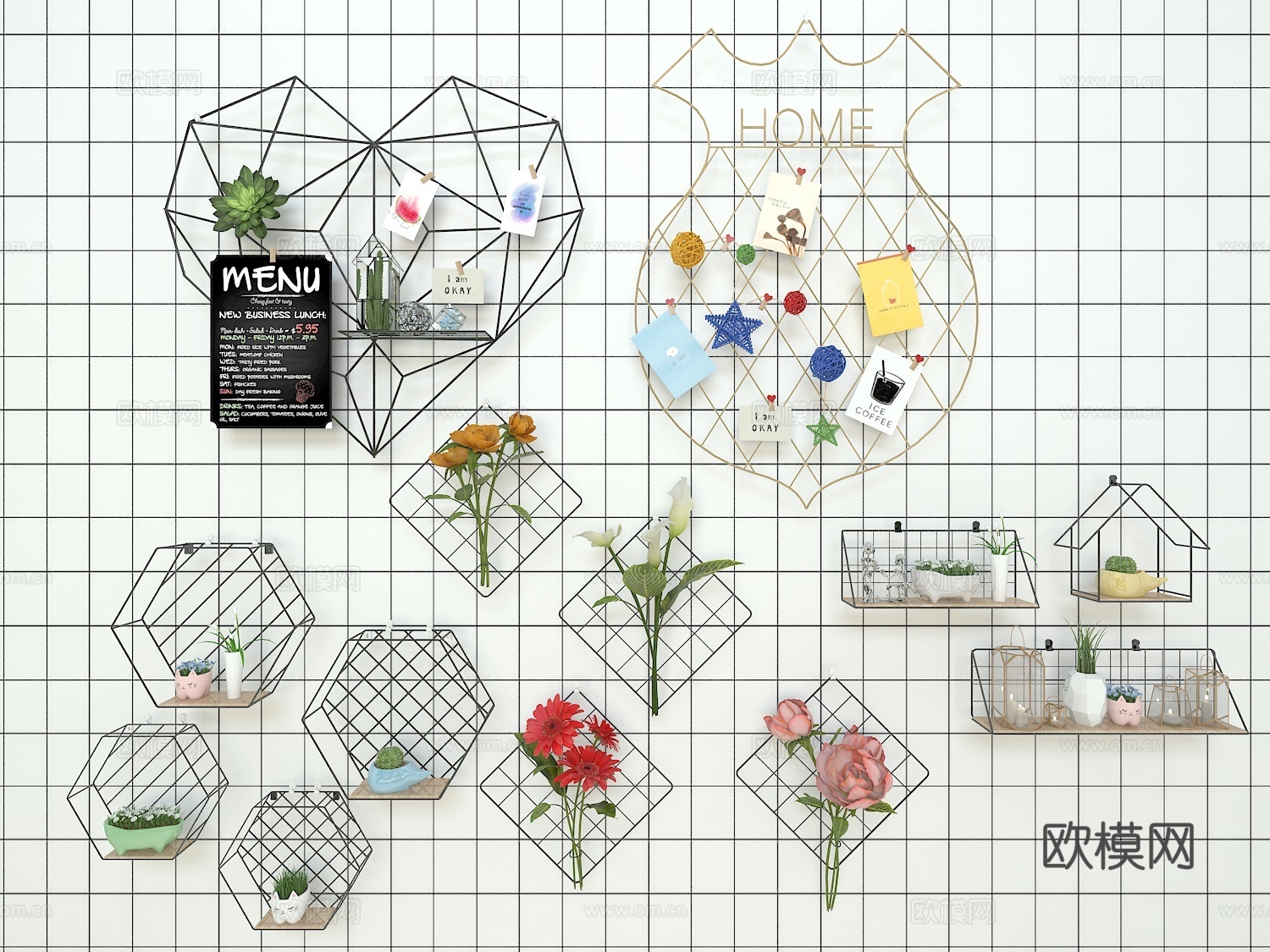 现代北欧风格金属墙饰挂件3d模型下载（渲染图1）