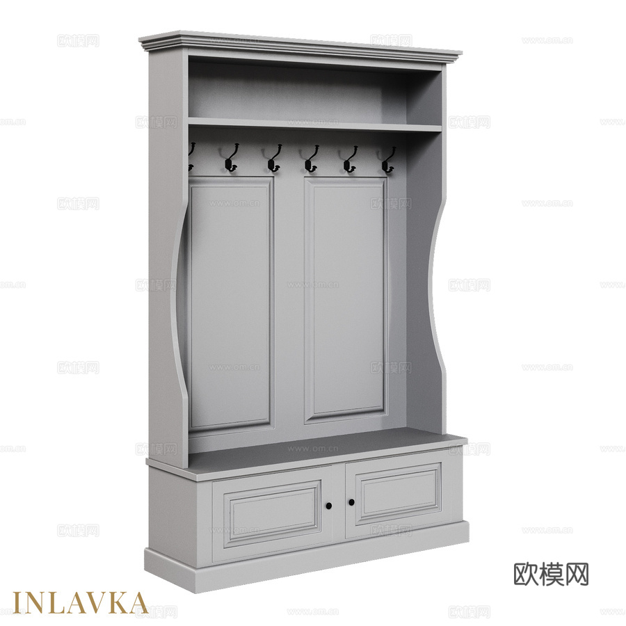 OM经典风格玄关（衣帽架+双3d模型下载