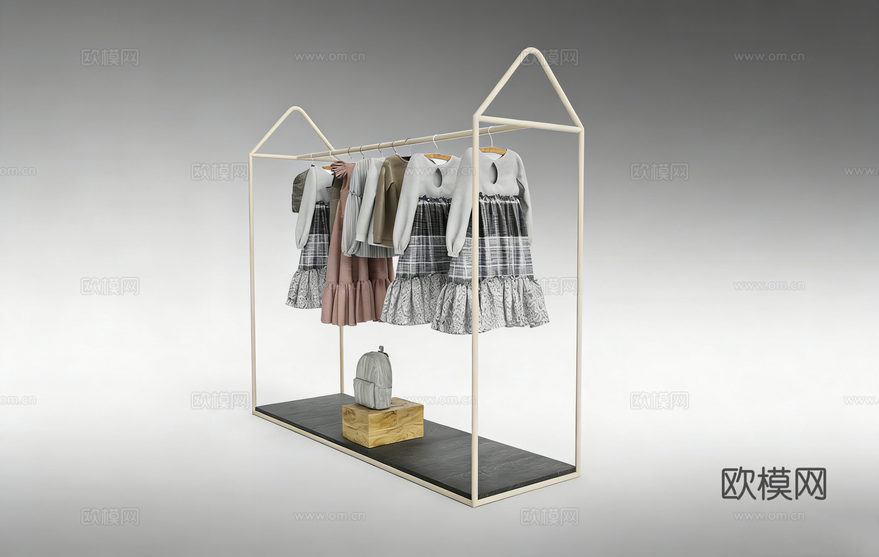 简约陈列架 服装店道具 屋顶造型展示架  童装展示架  金属su模型