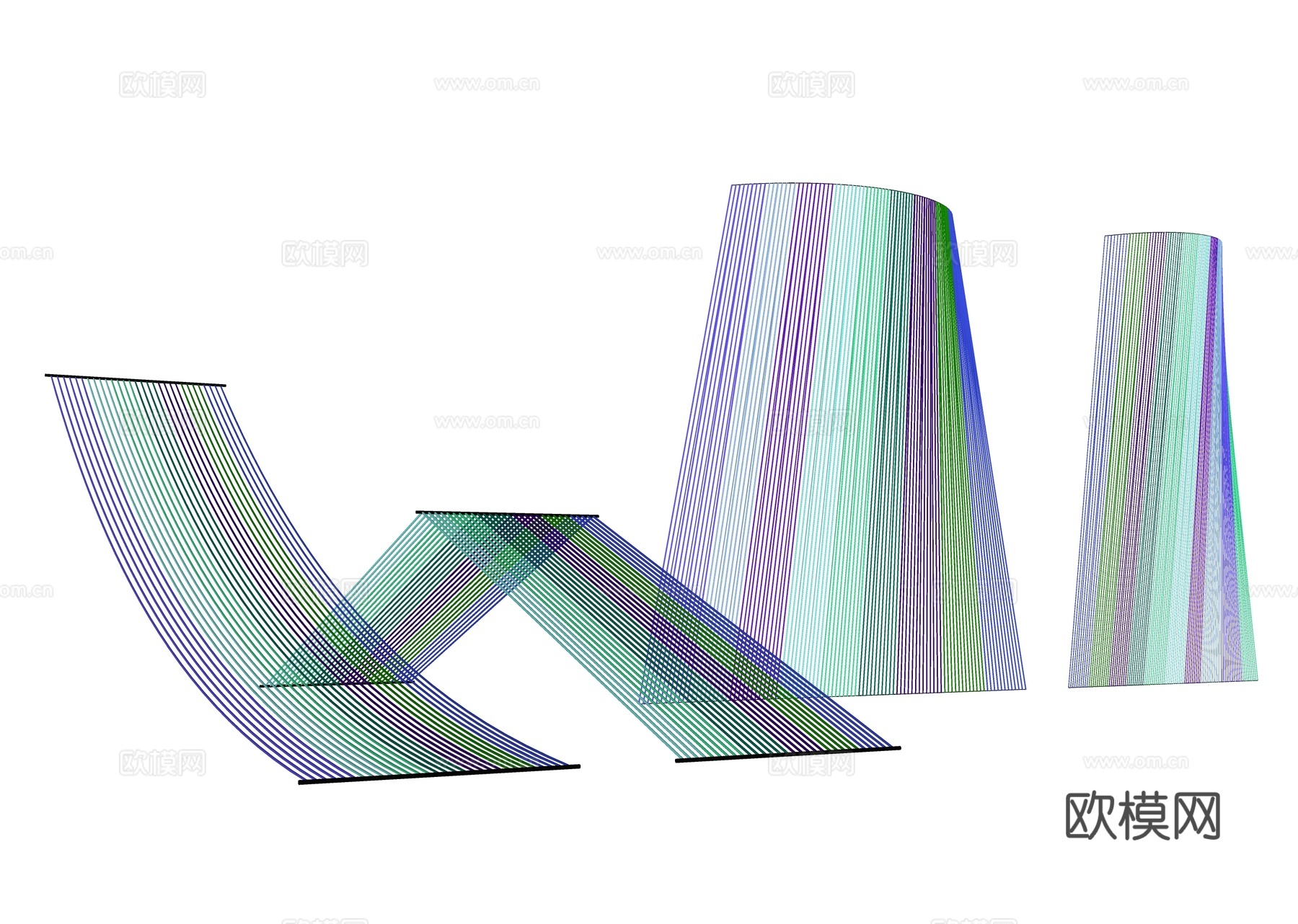 彩虹绳装置 艺术装置 彩虹装置 彩色线形 渐变线条 射线美陈su模型