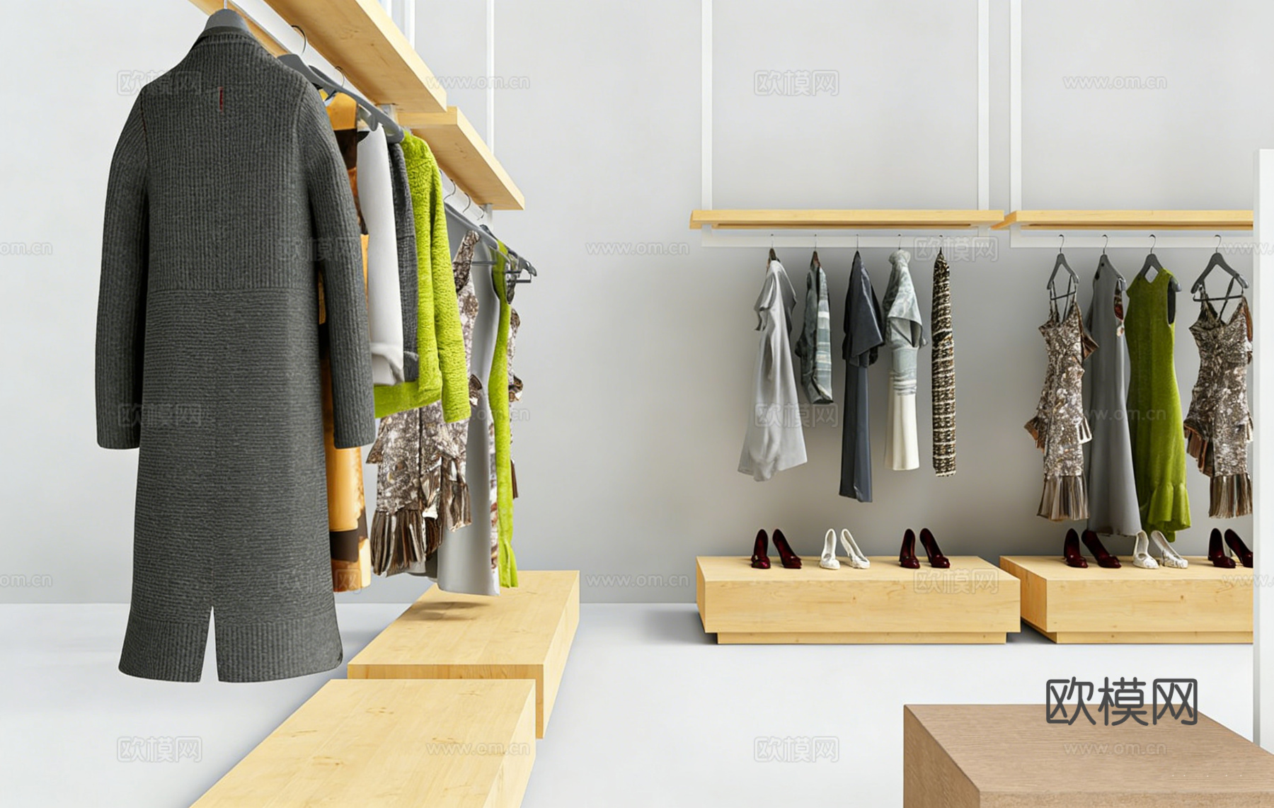 ​ 现代简约服装店 买手店 展示架陈列台 服装鞋子 ​ 木质su模型