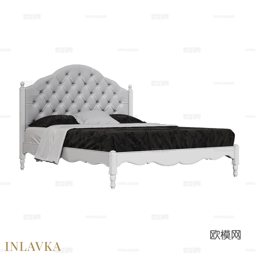 OM Marseille软包床头低脚床3d模型下载