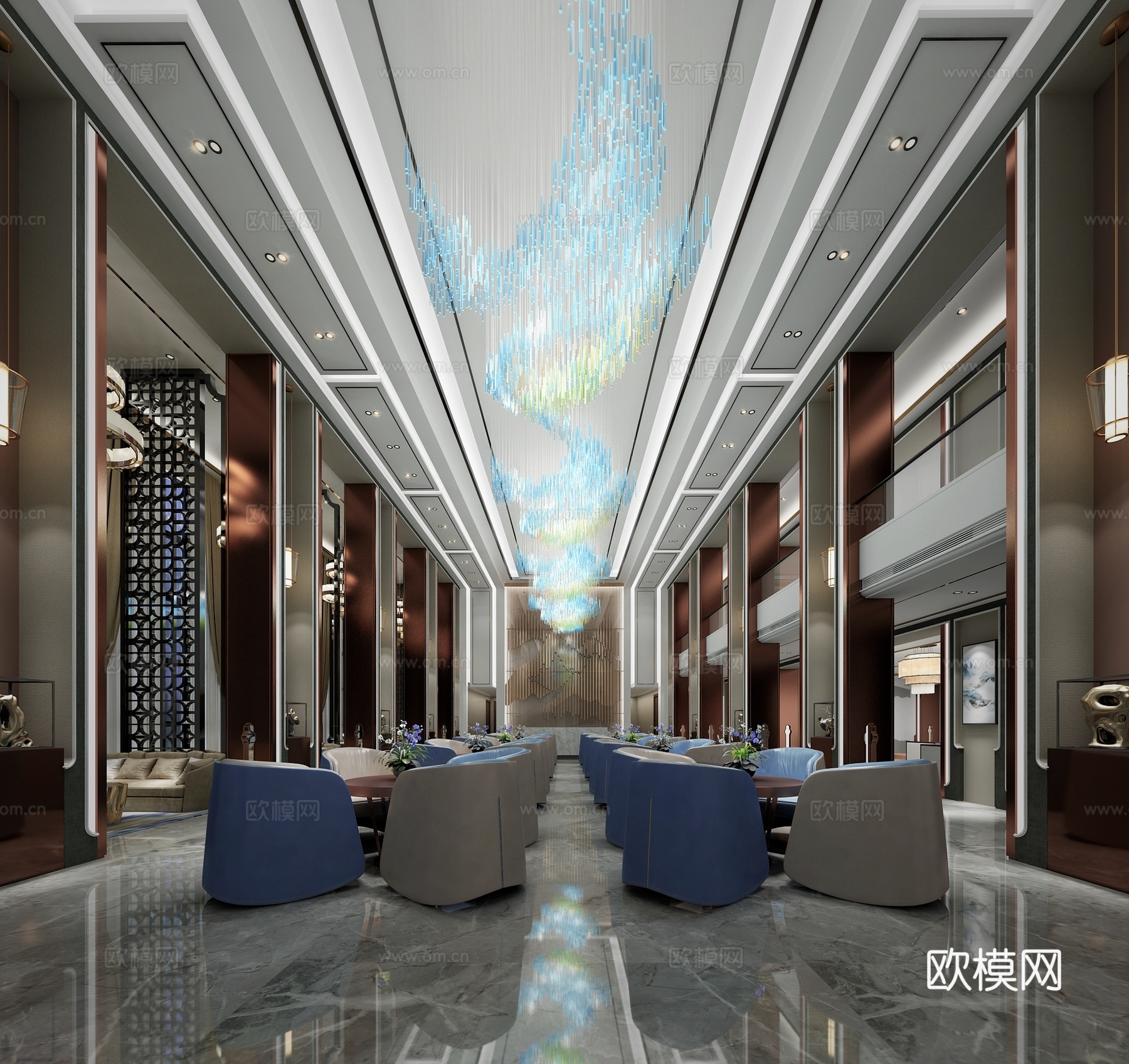 新中式公共空间3d模型下载（渲染图2）