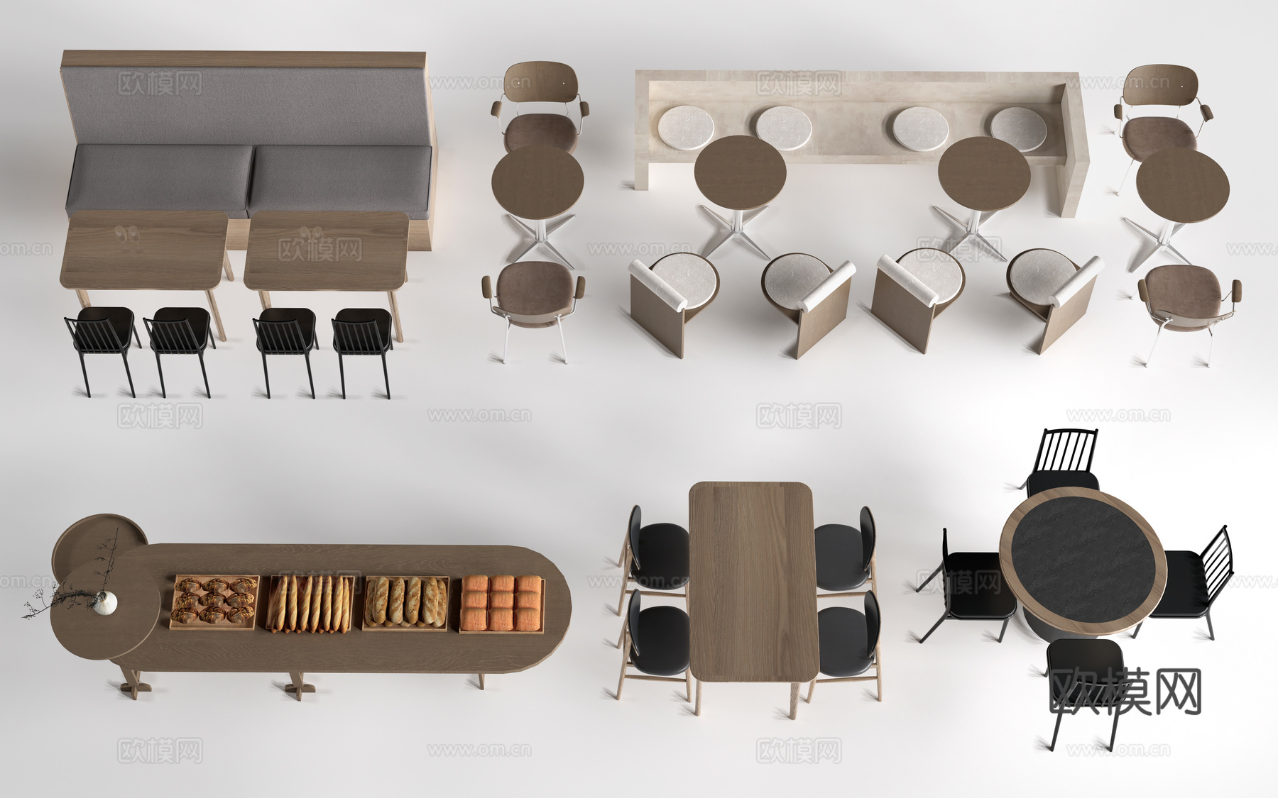 现代咖啡厅桌椅 甜品店桌椅 休闲沙发 餐饮桌椅su模型