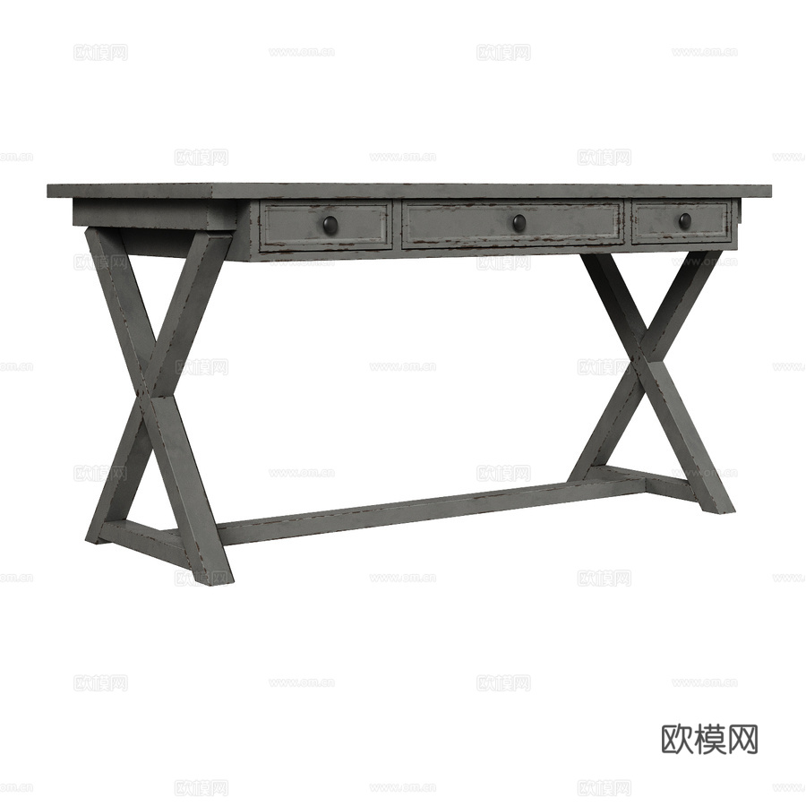 Charlotte三抽屉书桌3d模型下载