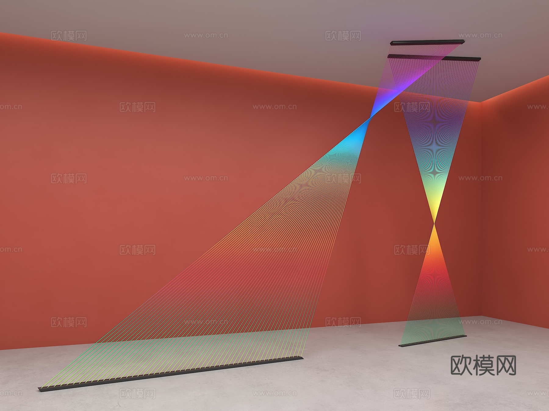 彩虹绳装置 艺术装置 彩虹装置 彩色线形 渐变线条 射线美陈3d模型下载