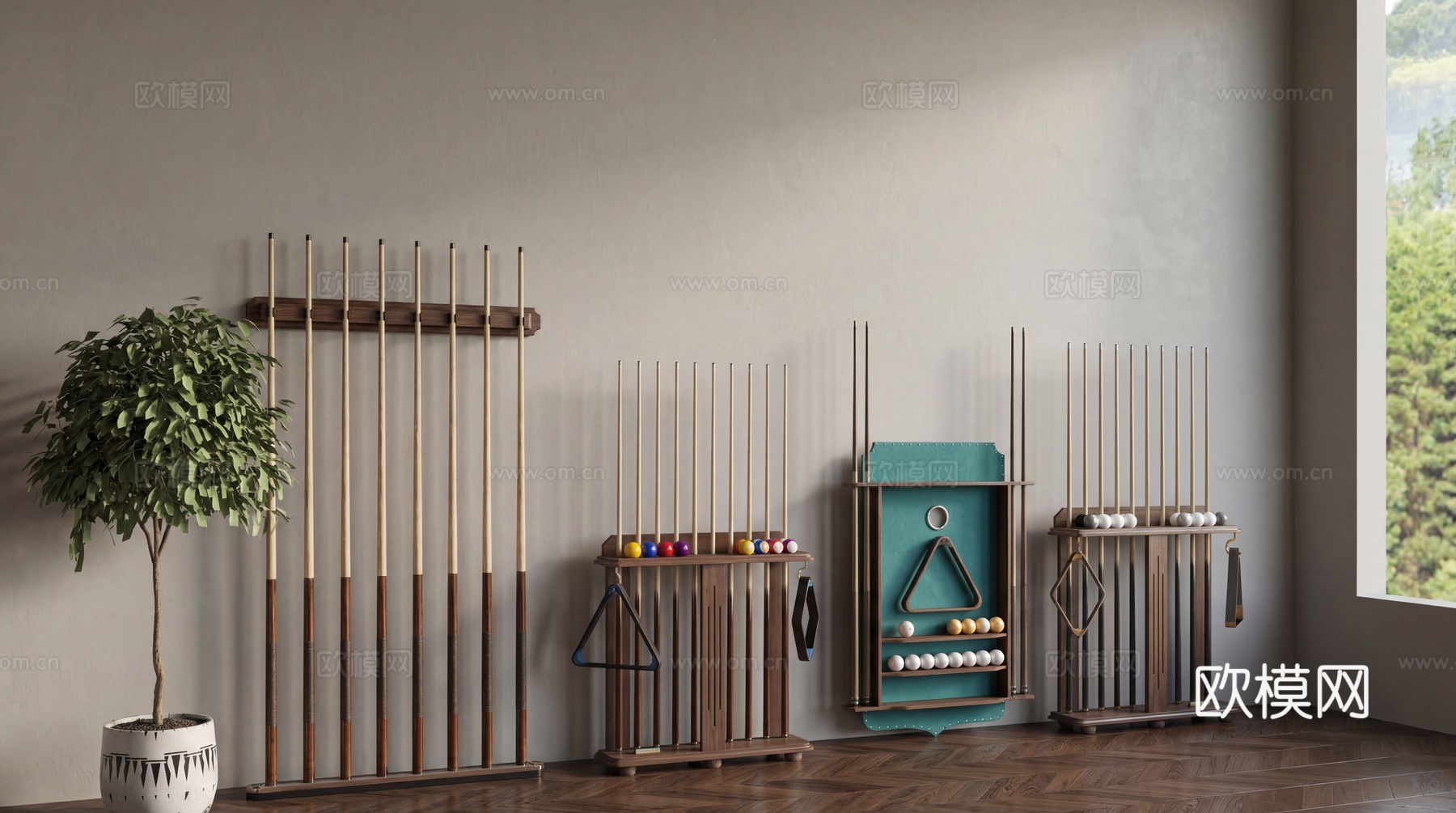 球类器材_桌球杆_台球su模型