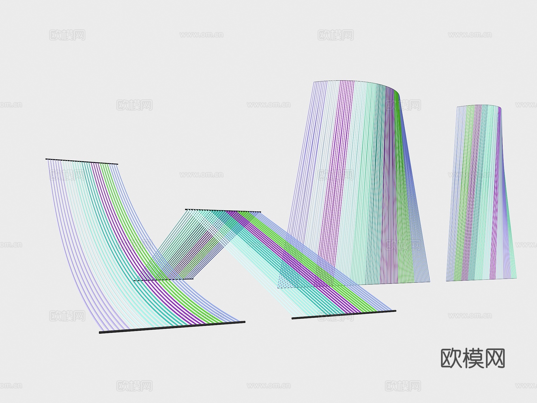 彩虹绳装置 艺术装置 彩虹装置 彩色线形 渐变线条 射线美陈su模型