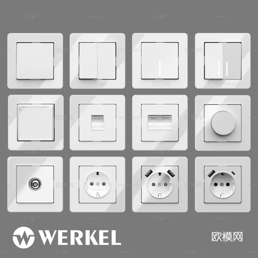 OM亚克力插座开关Werkel（白色）3d模型下载