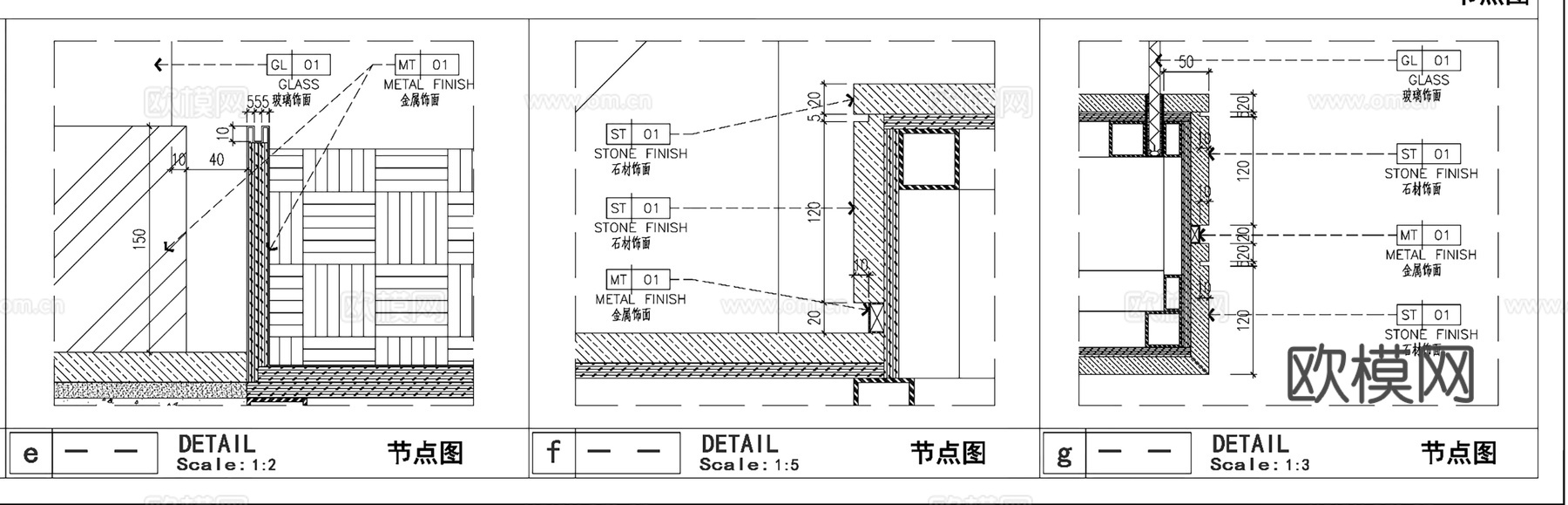 悬浮楼梯 石材踏步  楼梯大样图 叠级楼梯cad施工图