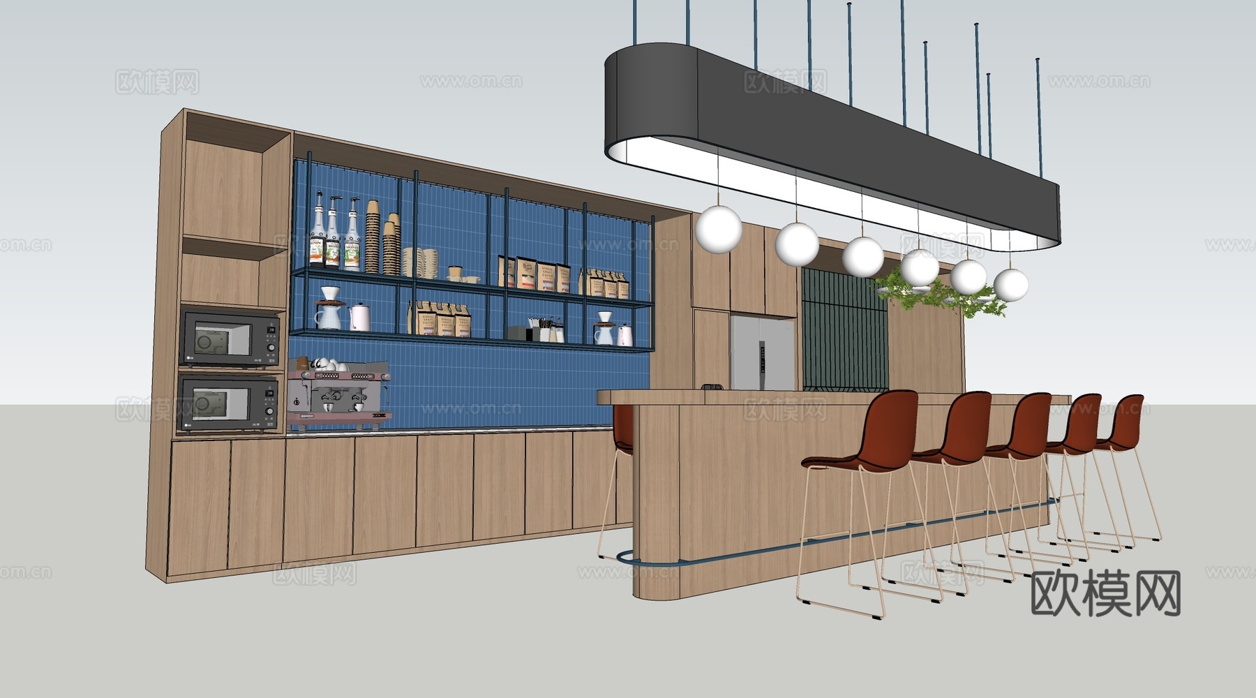 现代茶水间吧台 茶水间桌椅 水吧台su模型