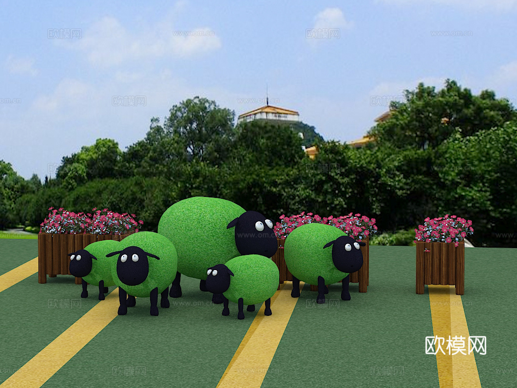 小羊肖恩 创意花园 动物雕塑户外 小羊肖恩 庭院园林景观3d模型下载（渲染图1）