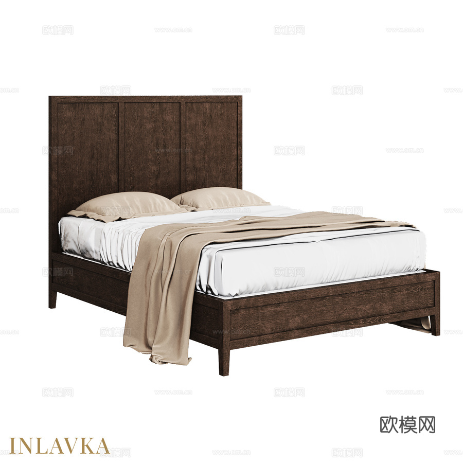 OM 160x200简约风格低脚板床3d模型下载