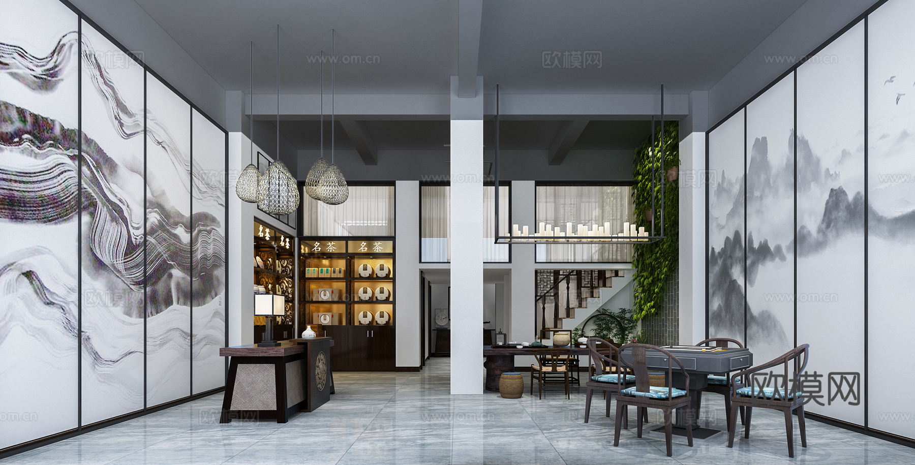 新中式茶叶店3d模型下载（渲染图1）