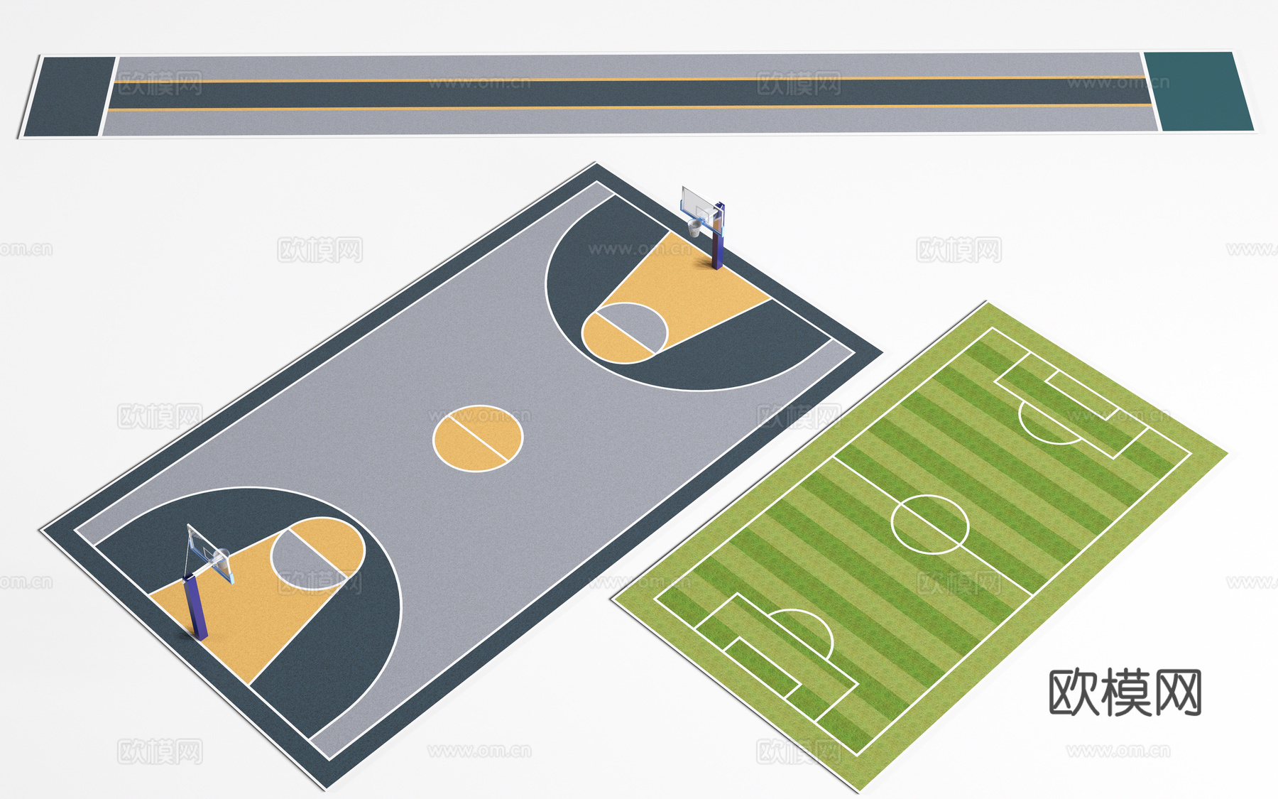 现代篮球场 运动场 球场su模型下载（渲染图1）