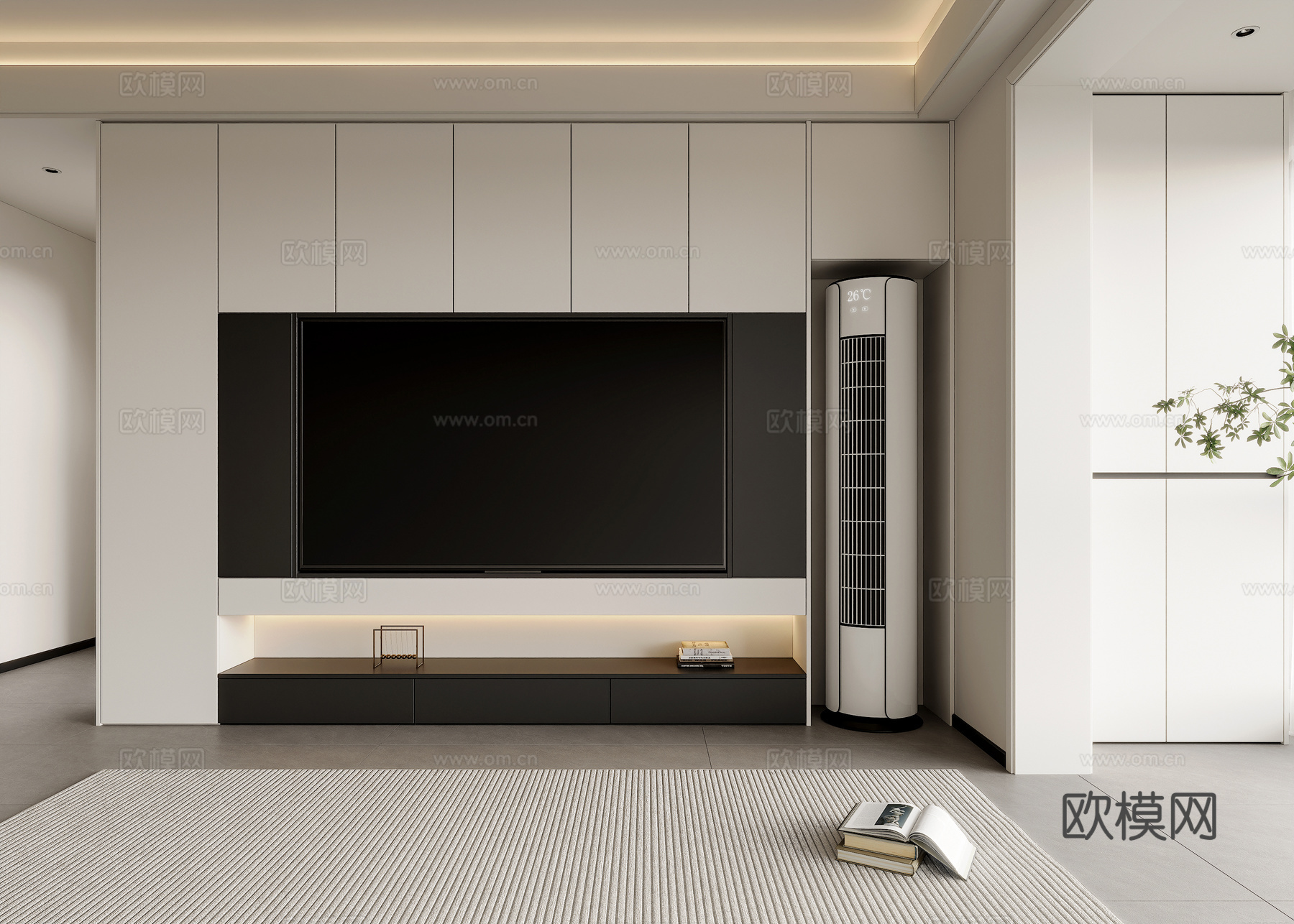 现代客厅电视墙 电视背景柜 满柜电视墙 空调电视背景墙柜3d模型下载