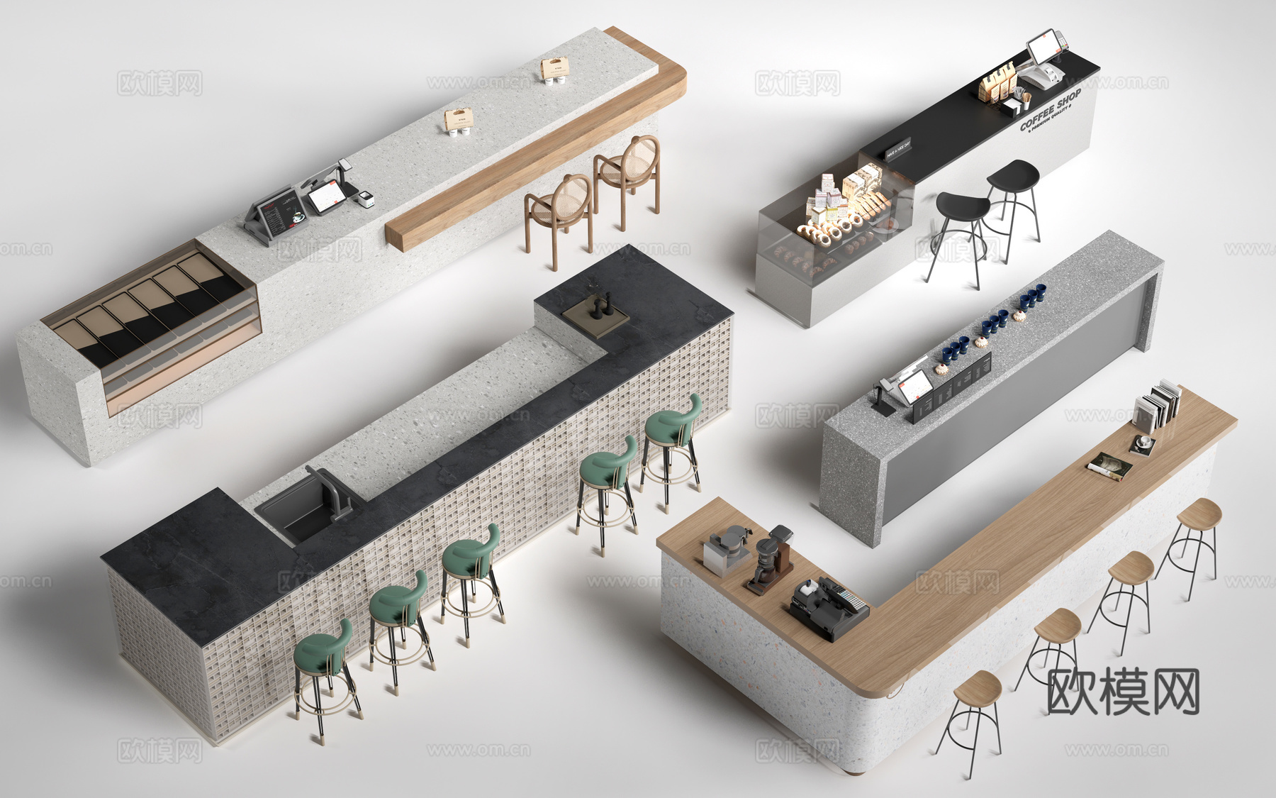 现代咖啡吧台收银台 操作台 服务台su模型