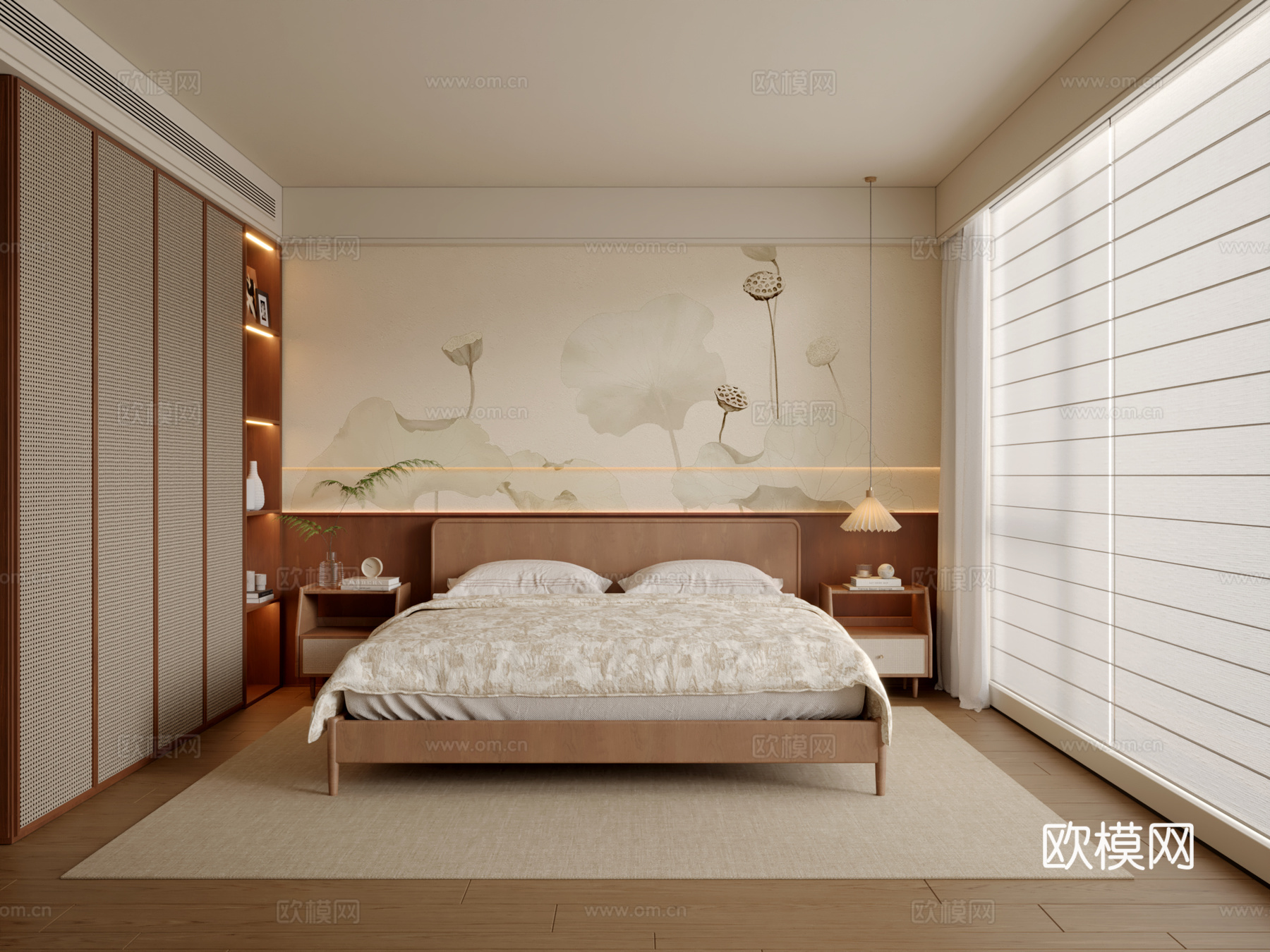 新中式卧室3d模型下载（渲染图1）