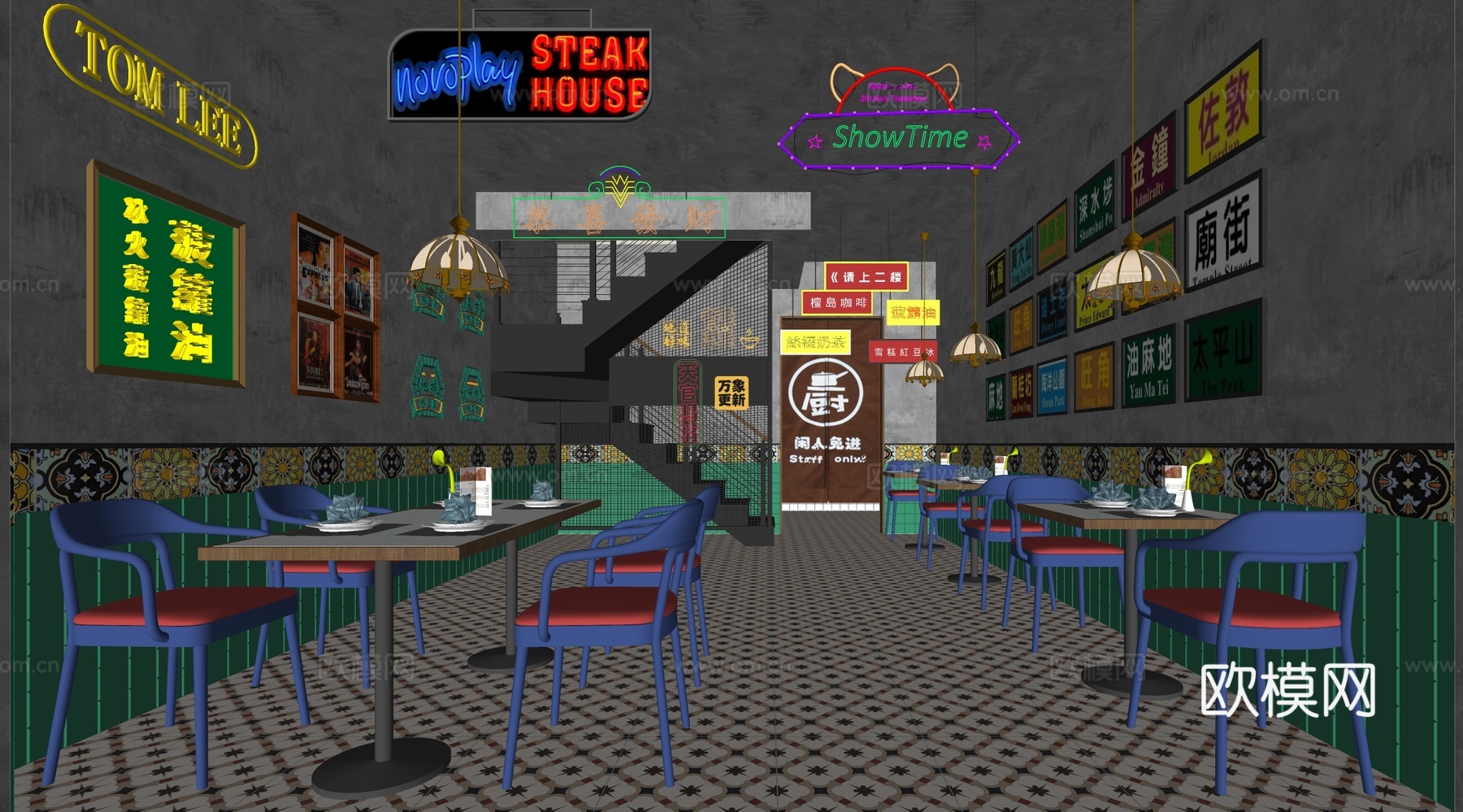 港式复古茶餐厅 茶餐厅 复古咖啡厅su模型