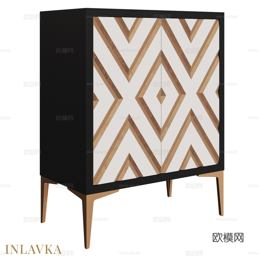 OM菱形纹双门设计款三抽屉柜3d模型下载